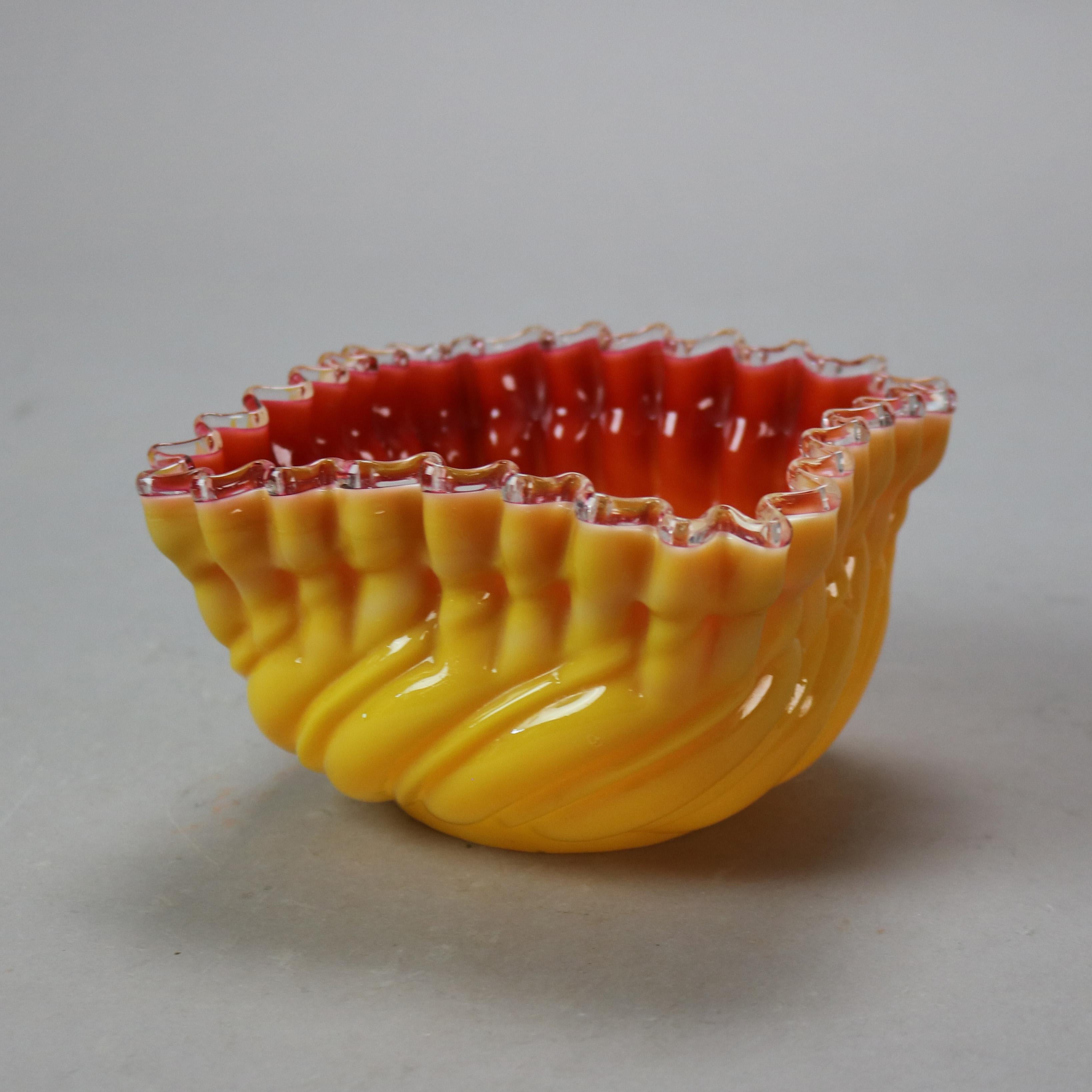 Three Antique Mt. Washington School Butterscotch & Cranberry Art Glass Vessels 8