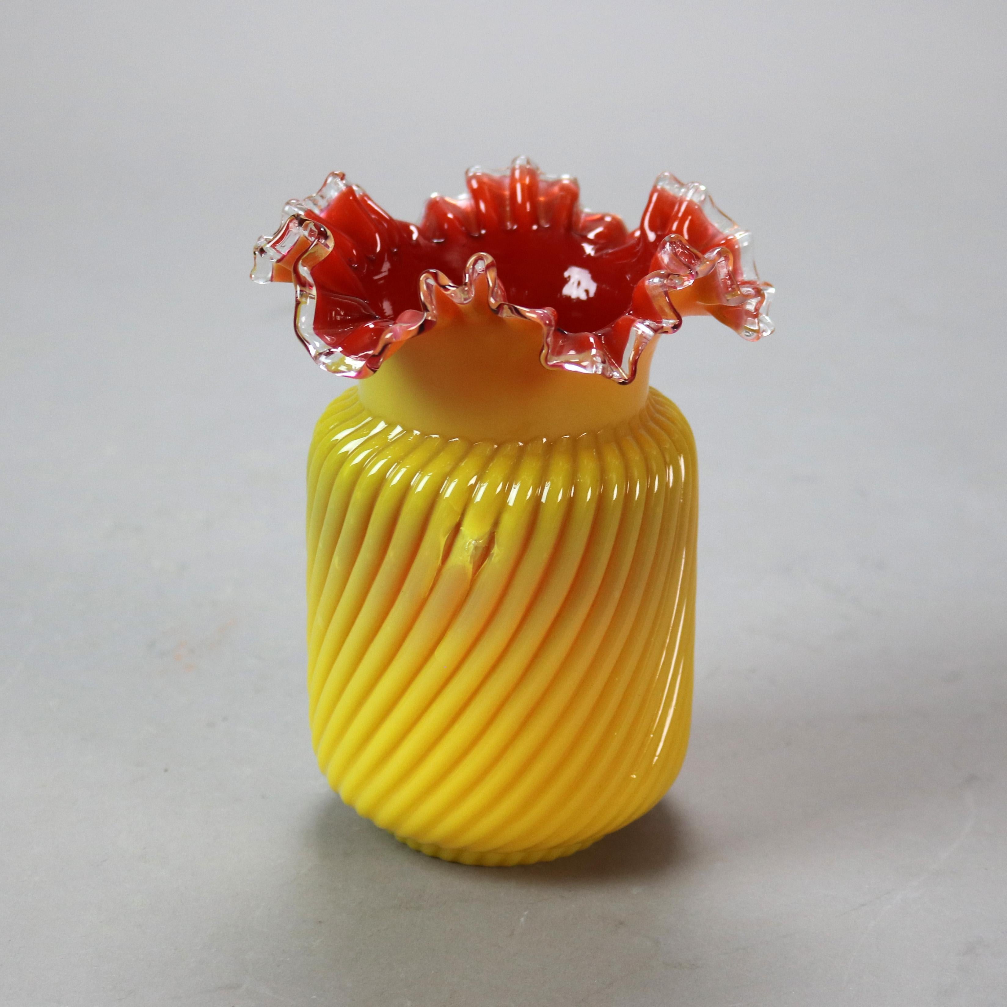 Three Antique Mt. Washington School Butterscotch & Cranberry Art Glass Vessels In Good Condition In Big Flats, NY