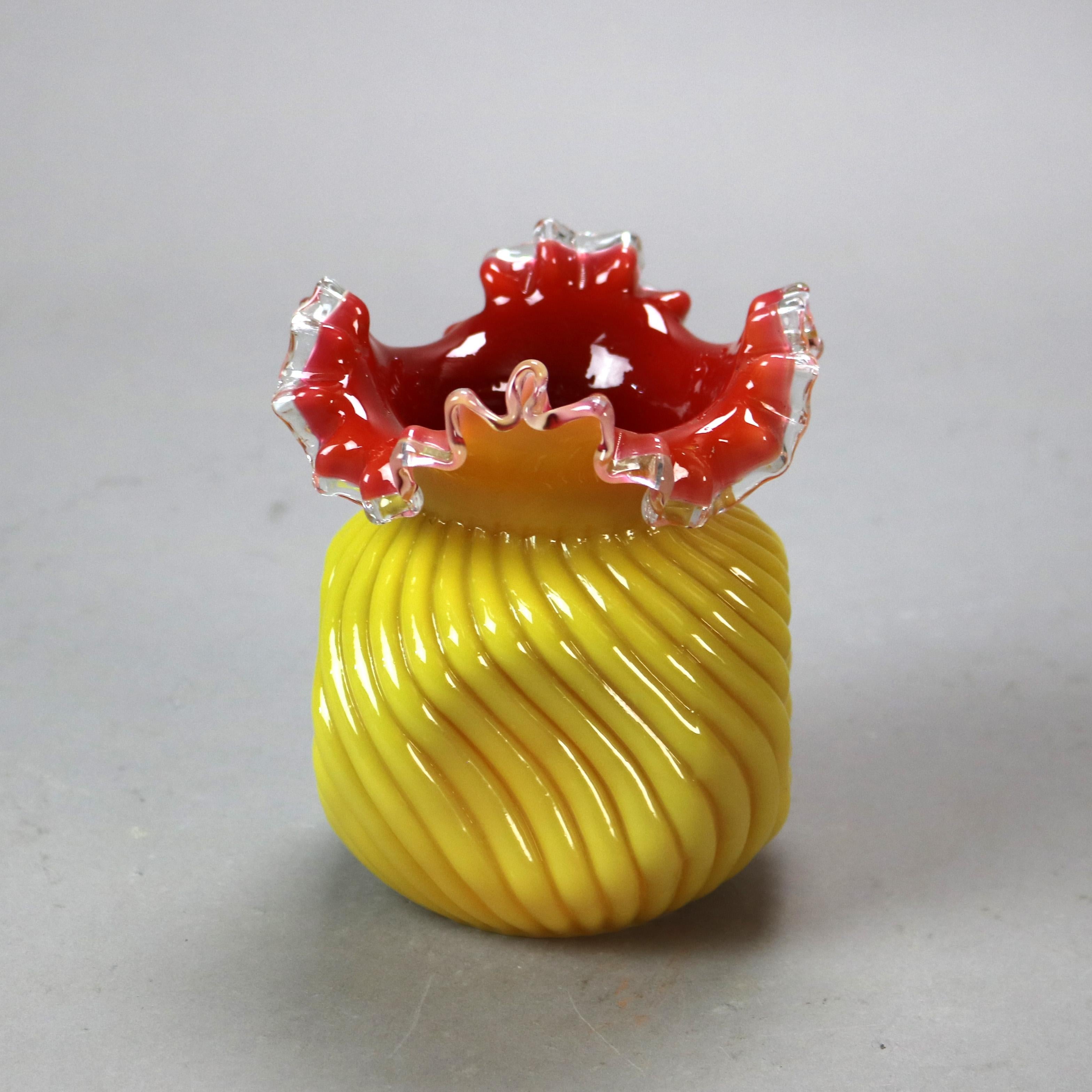 Three Antique Mt. Washington School Butterscotch & Cranberry Art Glass Vessels 3