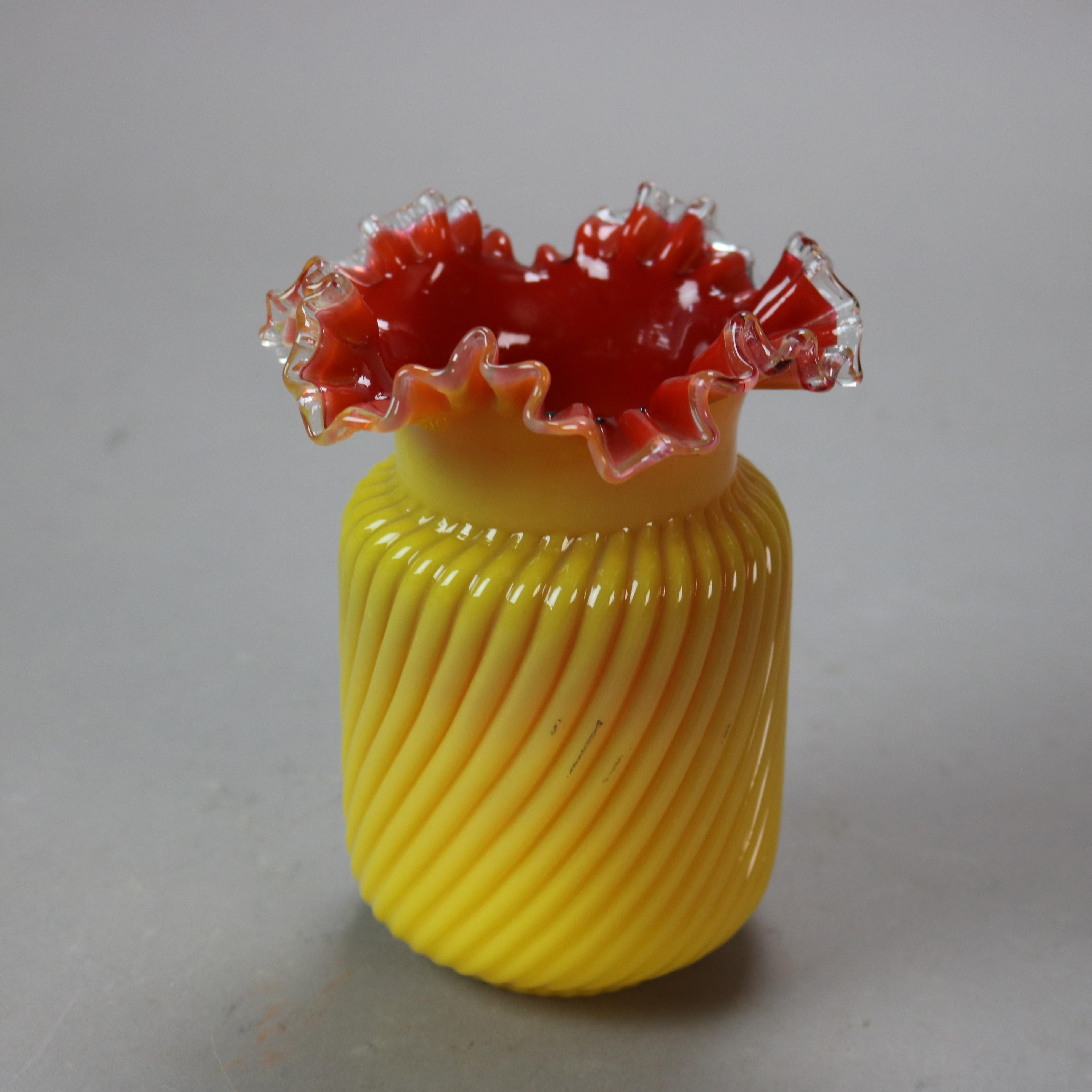Three Antique Mt. Washington School Butterscotch & Cranberry Art Glass Vessels 5