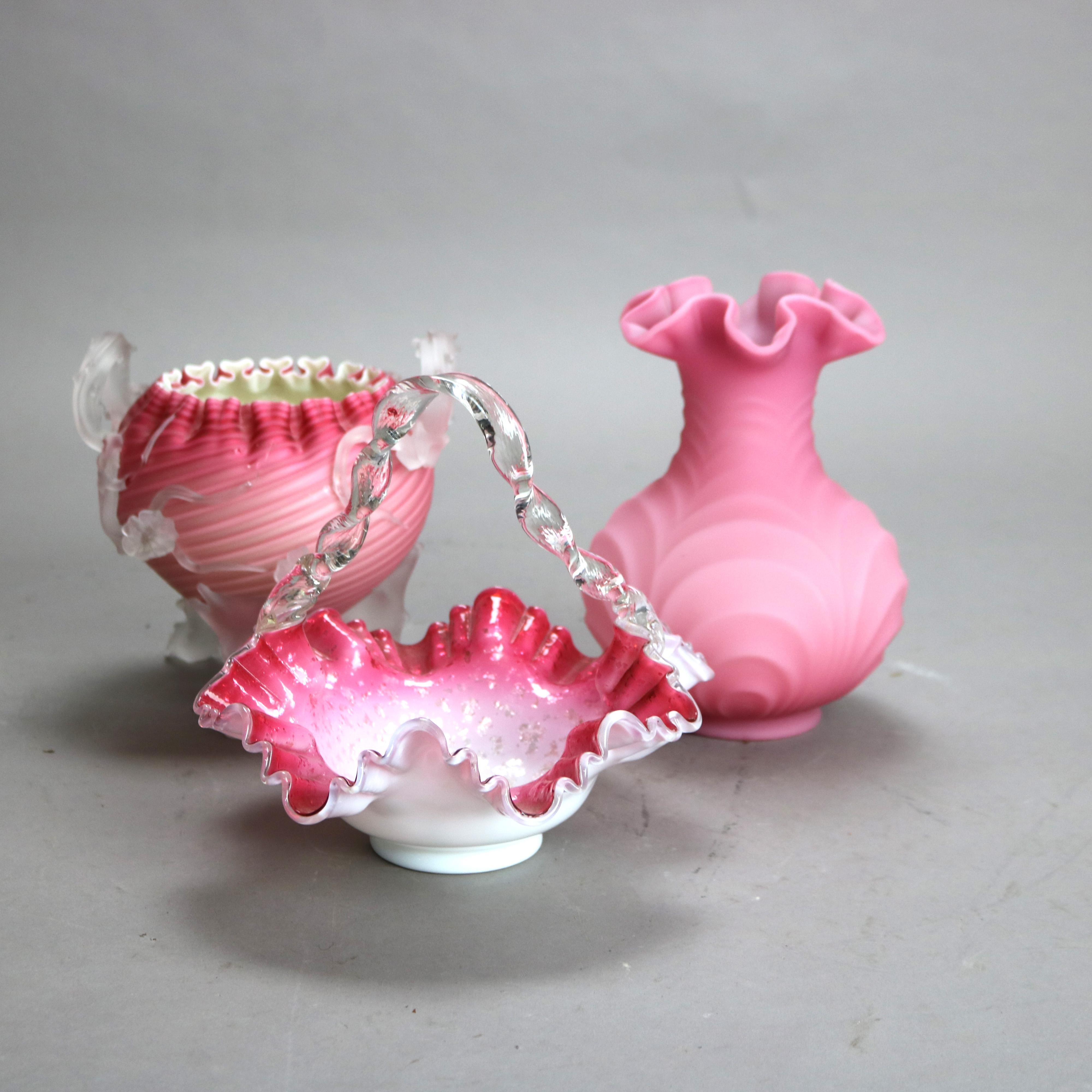 Three Antique Mt. Washington Victorian Art Glass C1900

Pink vase - 8