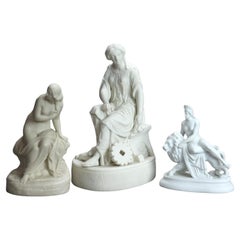 Three Antique Parian Bisque Porcelain Classical Figures c1890