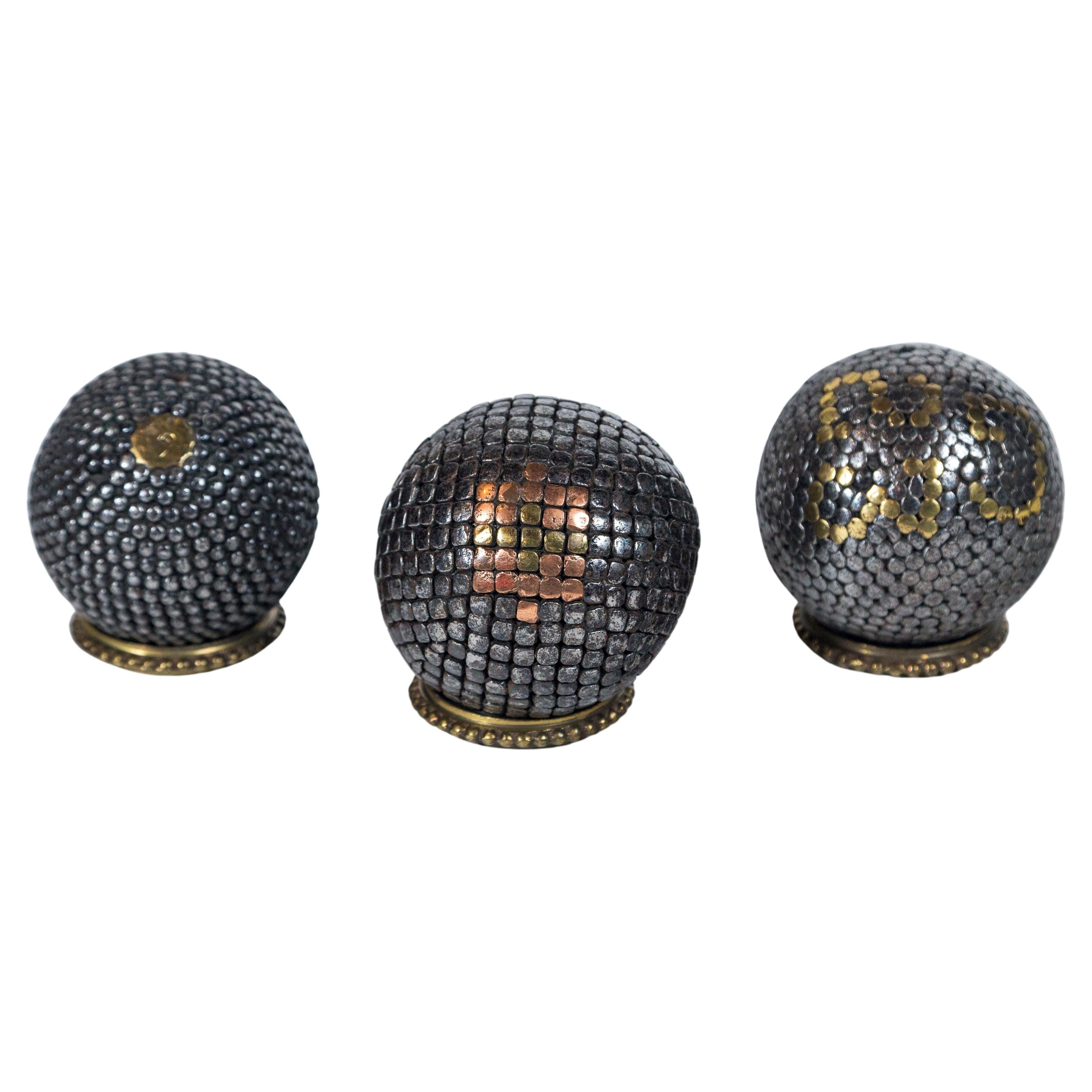 Three Antique Petanque Balls, France, Late 19th Century For Sale