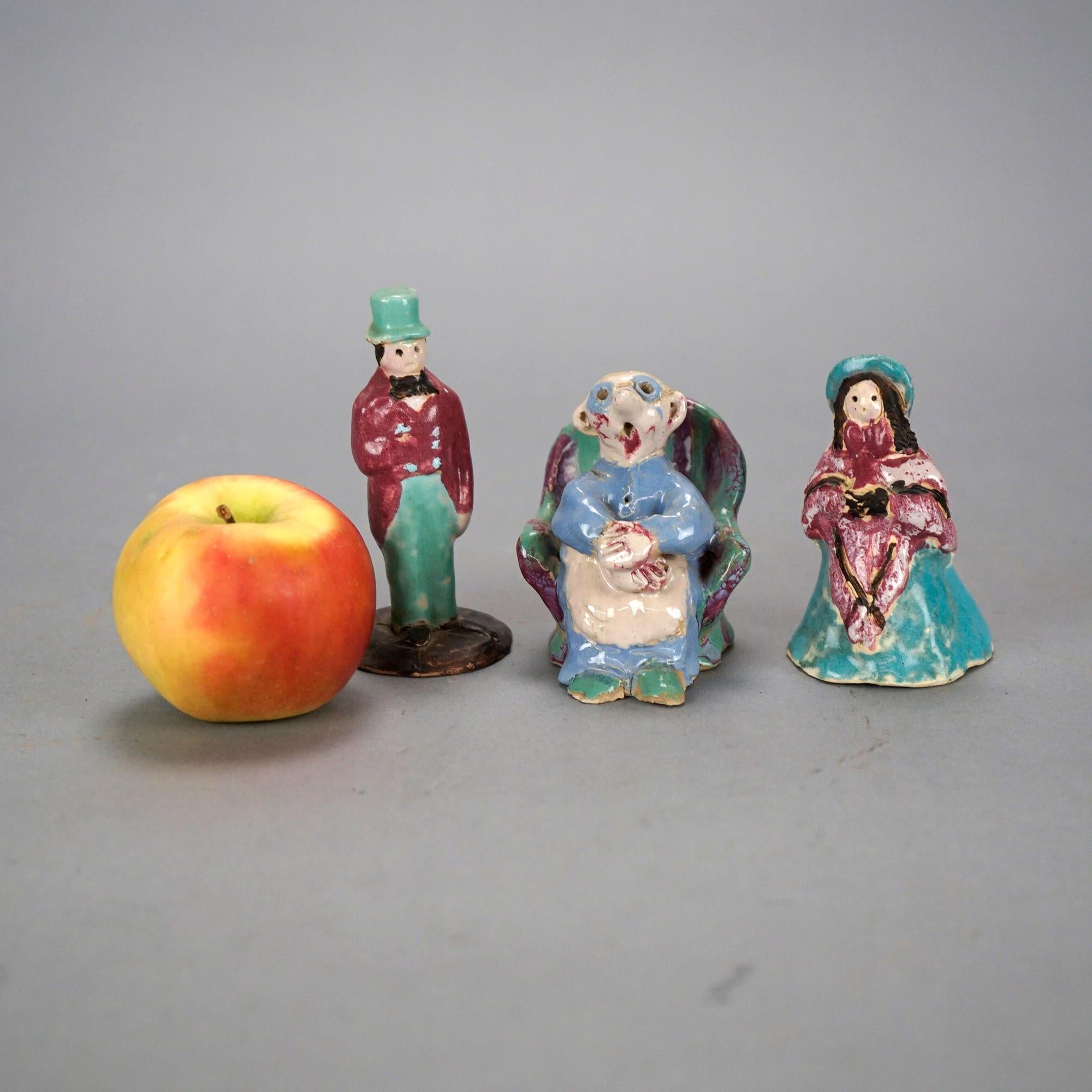 Hand-Crafted Three Antique Pottery Figurines by Overbeck, Circa 1920