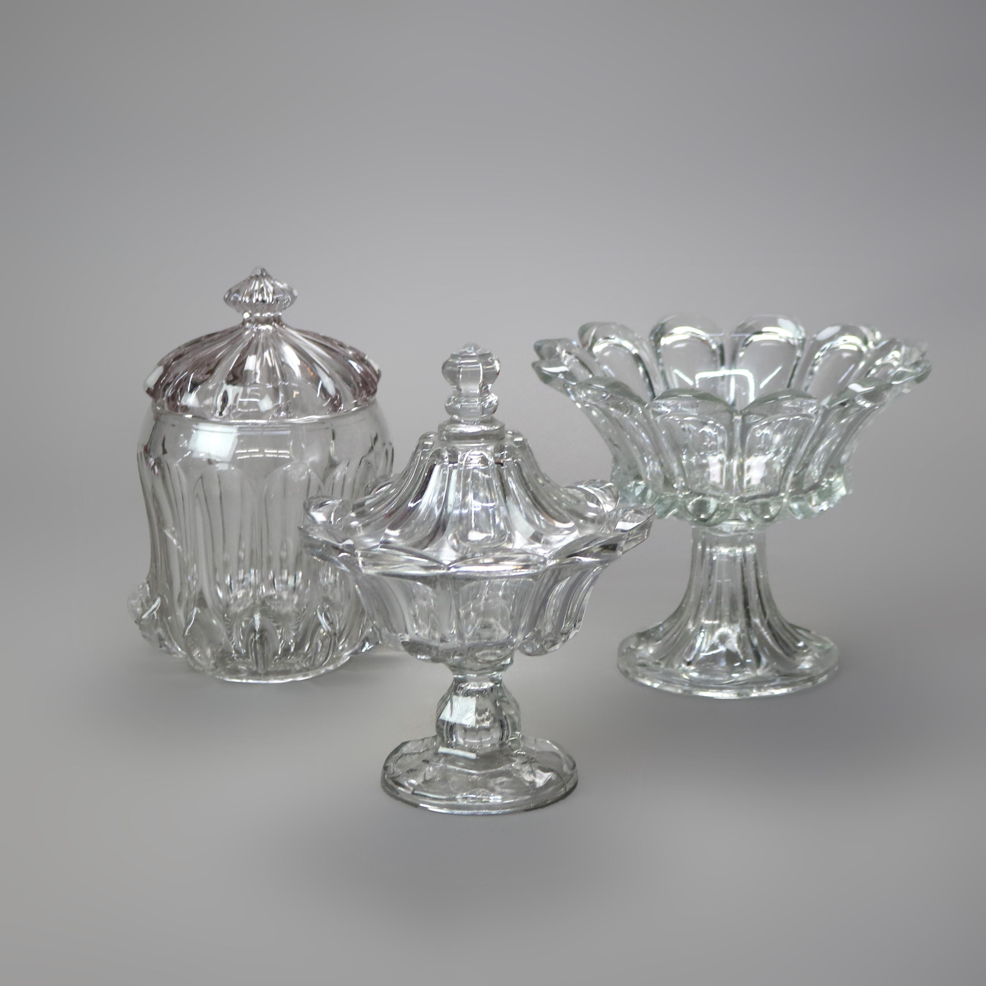 Trois pièces anciennes en verre pressé 19ème siècle en vente 7