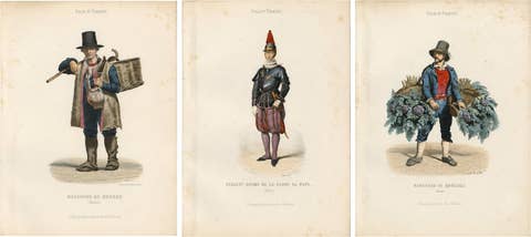 Three Antique Rome Trades & Costume Engravings, Papal Guard & Merchants, 1850