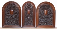 Three Antique Tudor Style Oak Panels