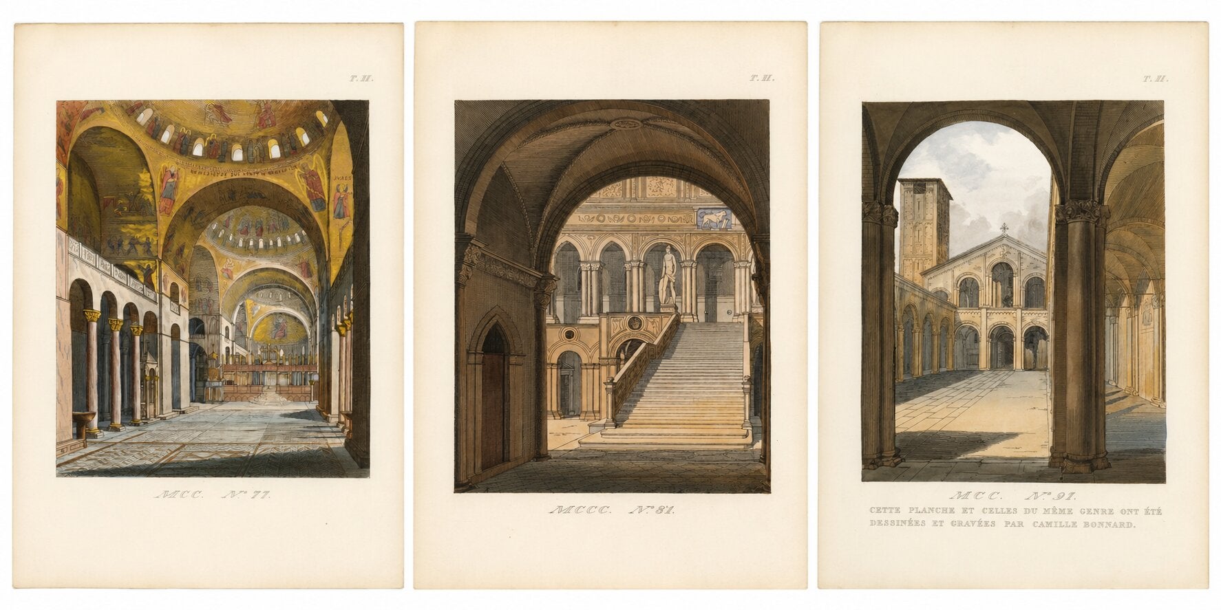 Three Antique Venetian Interior & Architectural Views, c.1845 For Sale