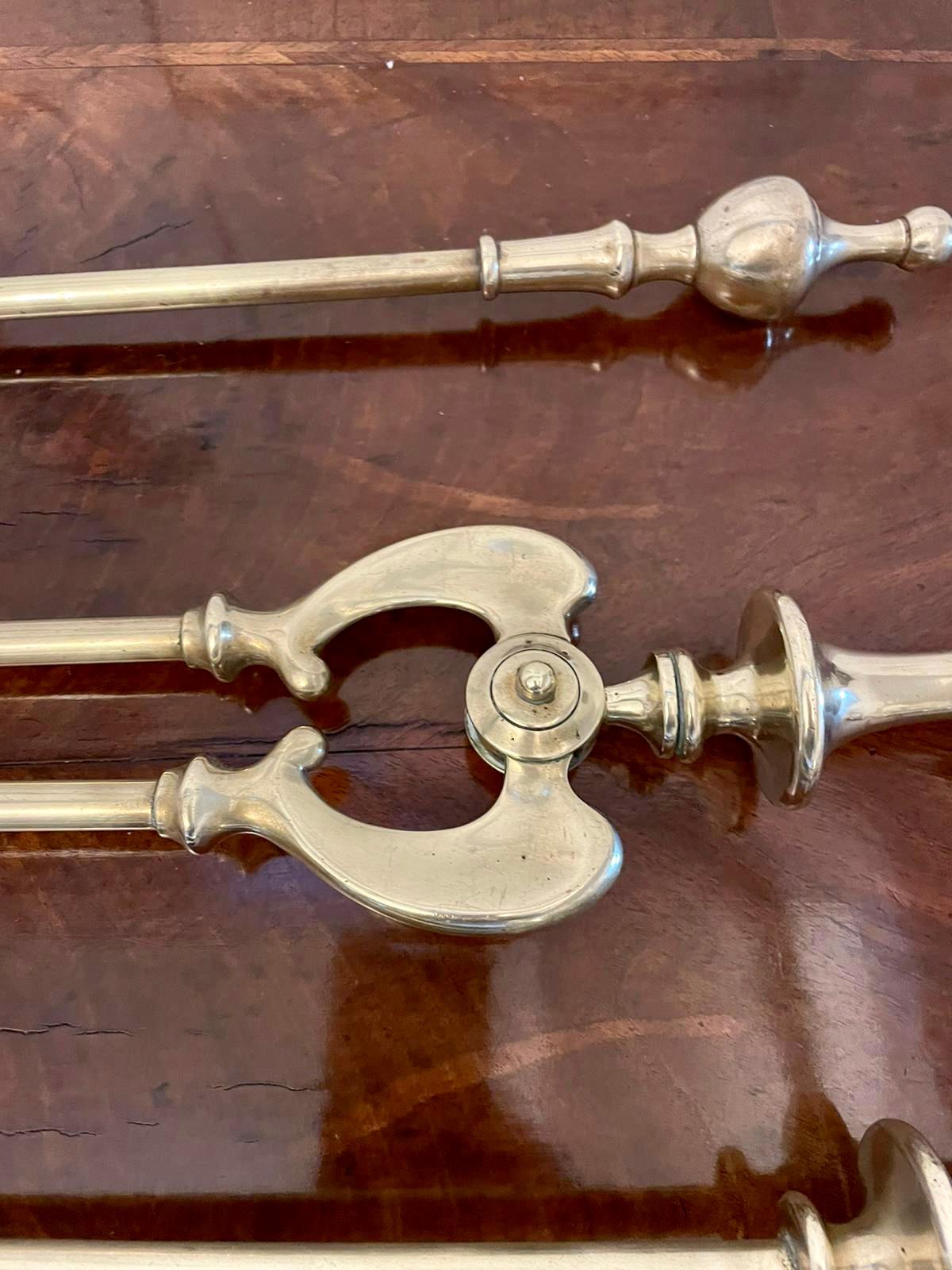 Three Antique Victorian Quality Brass Fire Irons In Good Condition In Suffolk, GB