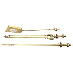 Three Antique Victorian Quality Brass Fire Irons Three Antique Victorian Quality Brass Fire Irons