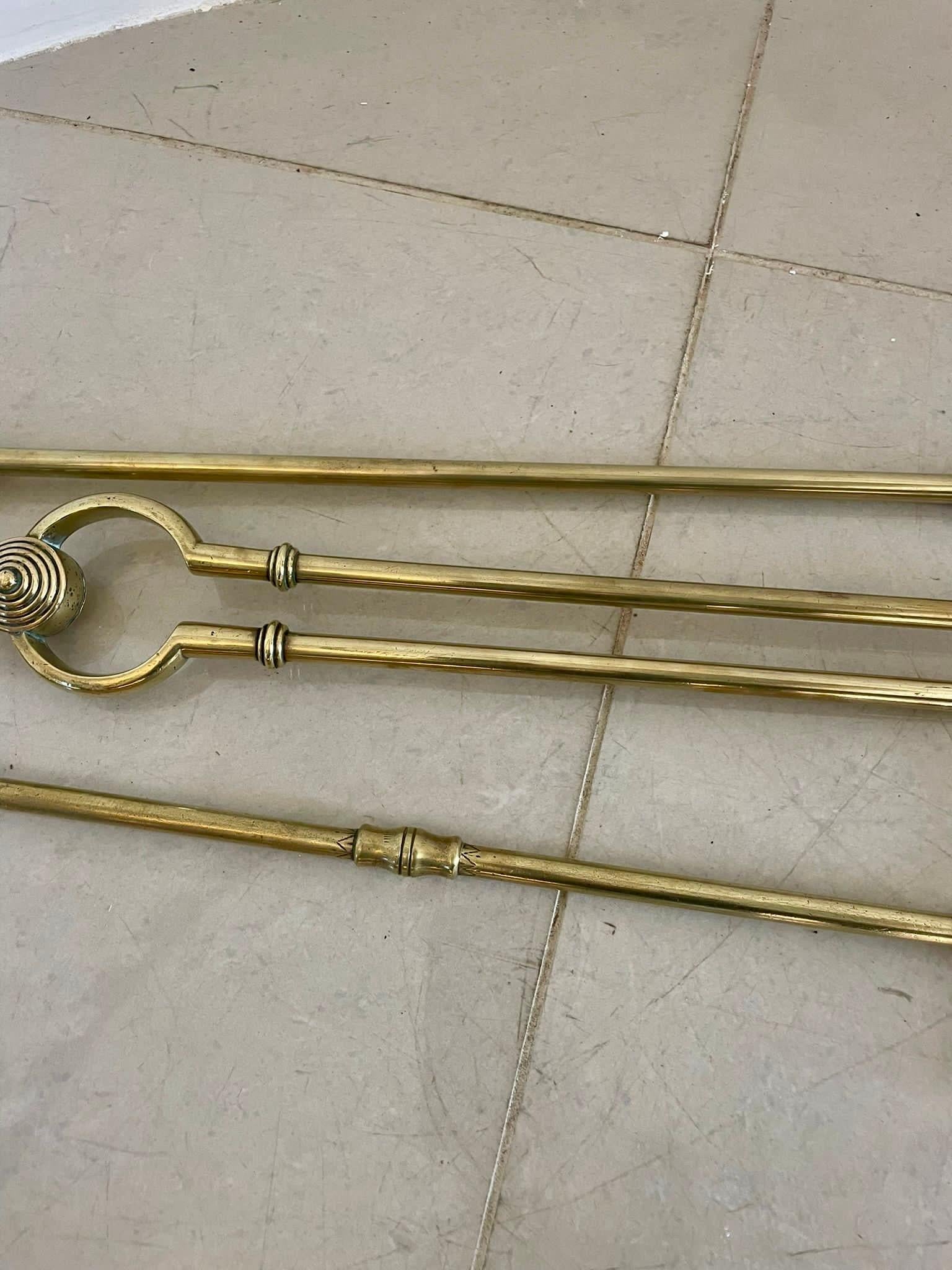 English Three Antique Victorian Quality Brass Starburst Fire Irons  For Sale
