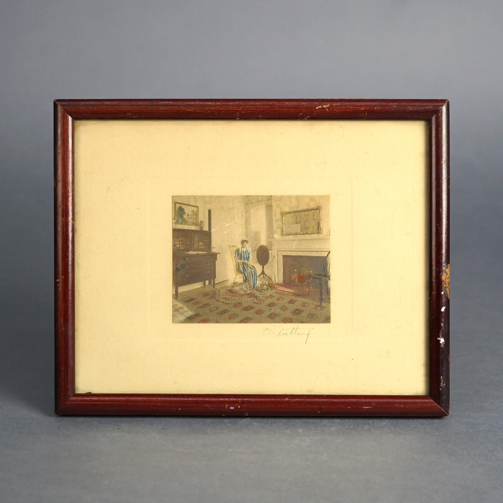 Three Antique Wallace Nutting Interior Prints, Framed, C1920

Measures- 1) Blue Skirt: 7.75''H x 9.75''W x .75''D; 2) Redish Skirt: 7.75''H x 9.75''W x .75''D; 3) Hat Box: 13.75''H x 10''W x 1''D