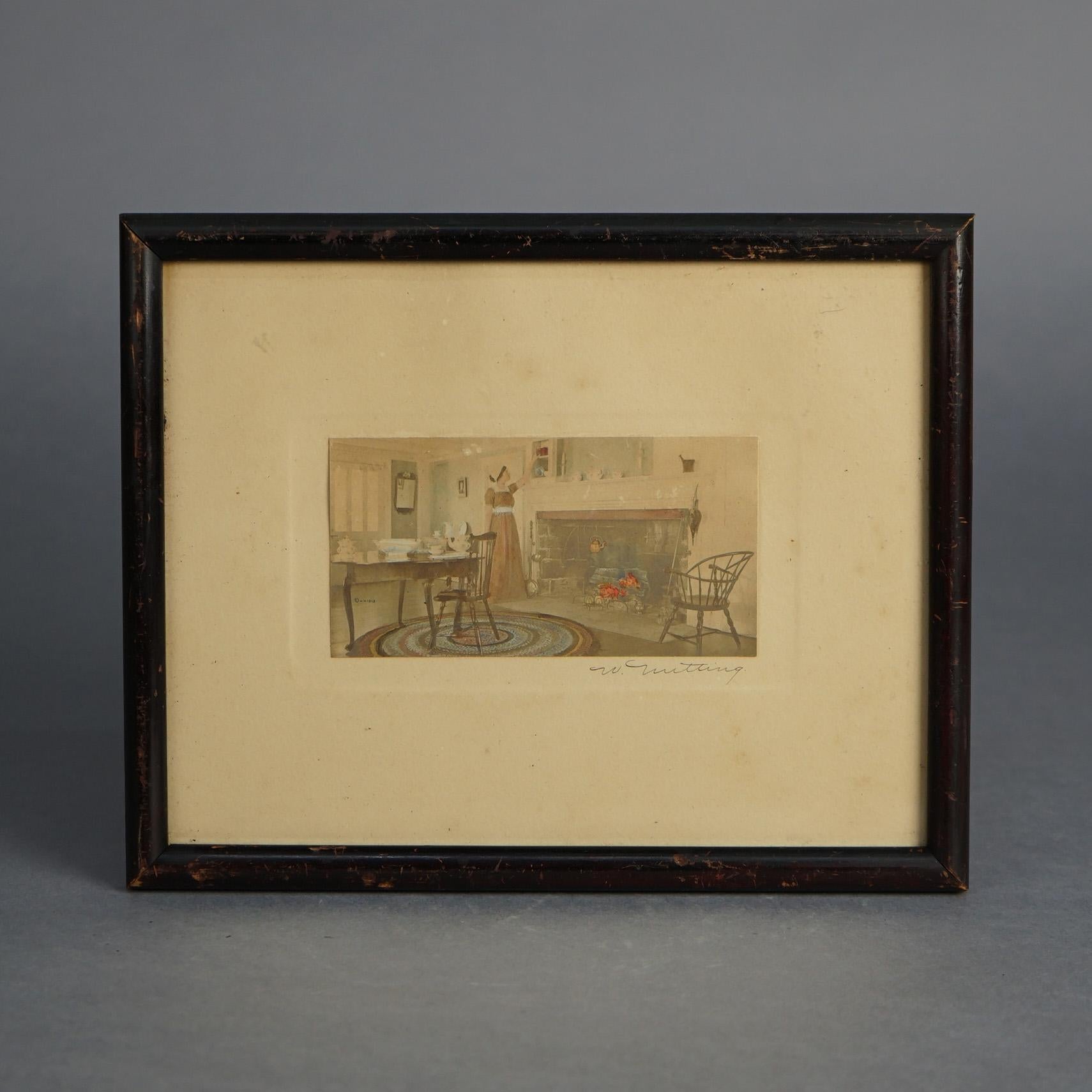 20ième siècle Trois gravures d'intérieur anciennes de Wallace Nutting encadrées, vers 1920 en vente