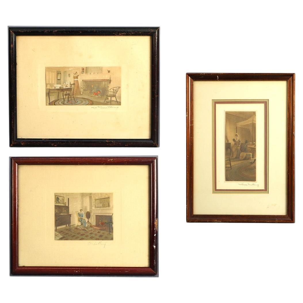Trois gravures d'intérieur anciennes de Wallace Nutting encadrées, vers 1920