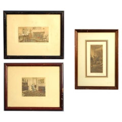 Three Antique Wallace Nutting Interior Prints Framed, C1920