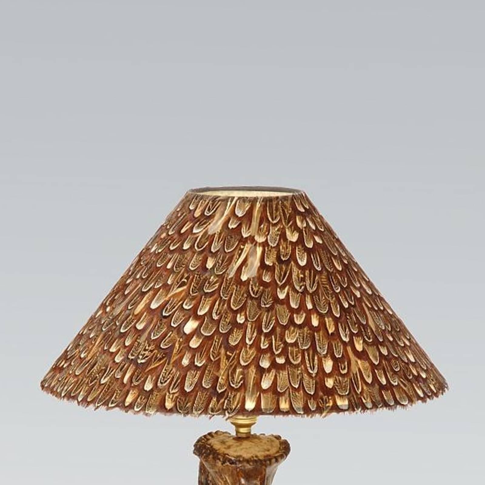 Hand-Crafted Three Antlers Table Lamp with Partridge Feather Lamp Shade For Sale