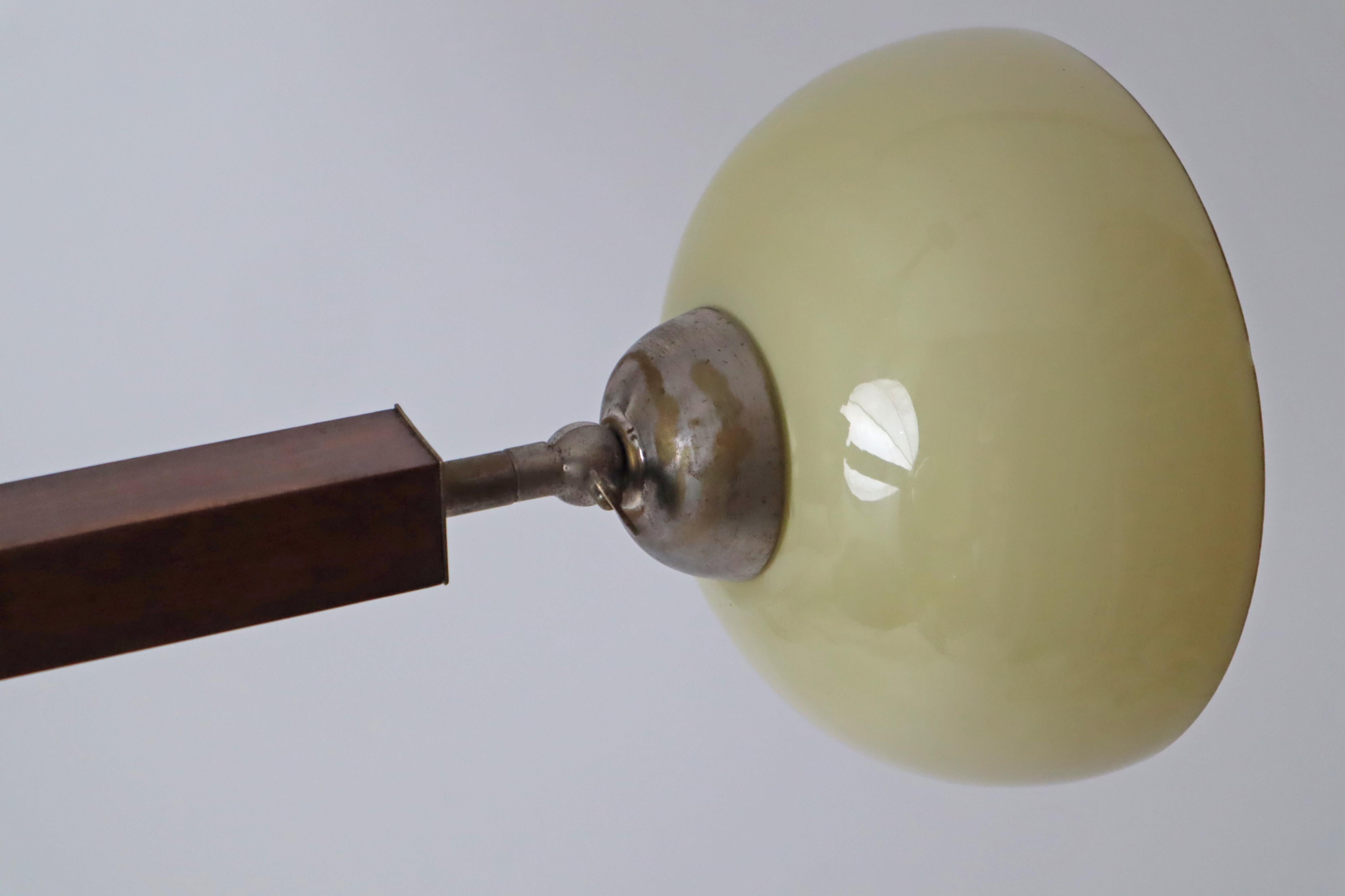Three arm Art-deco chandelier made out of glass wood and chrome.  Germany 1930s For Sale 10