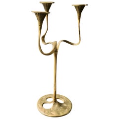 Three-Arm Brass Candlestick or Candelabra of Organic Form