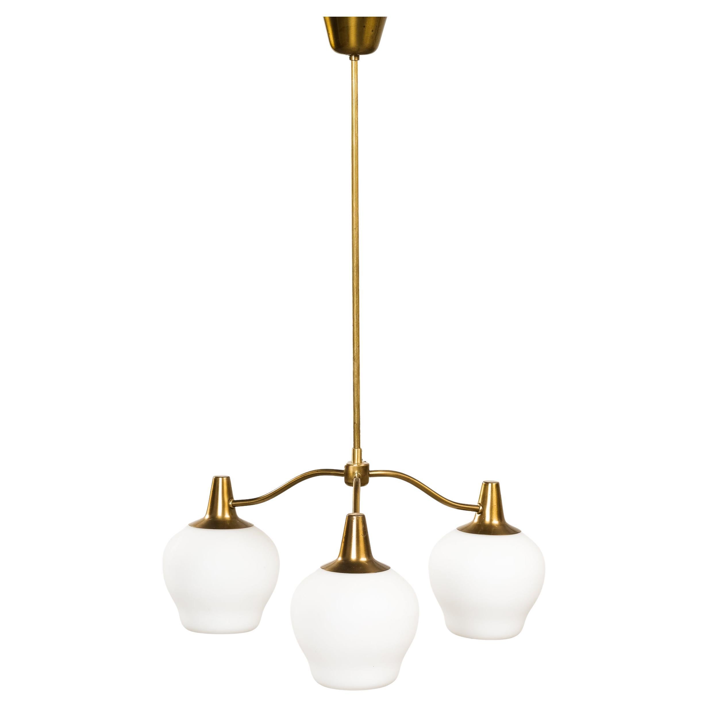Three-Arm Brass Ceiling Lamp by Hans Bergström, Sweden, 1950s