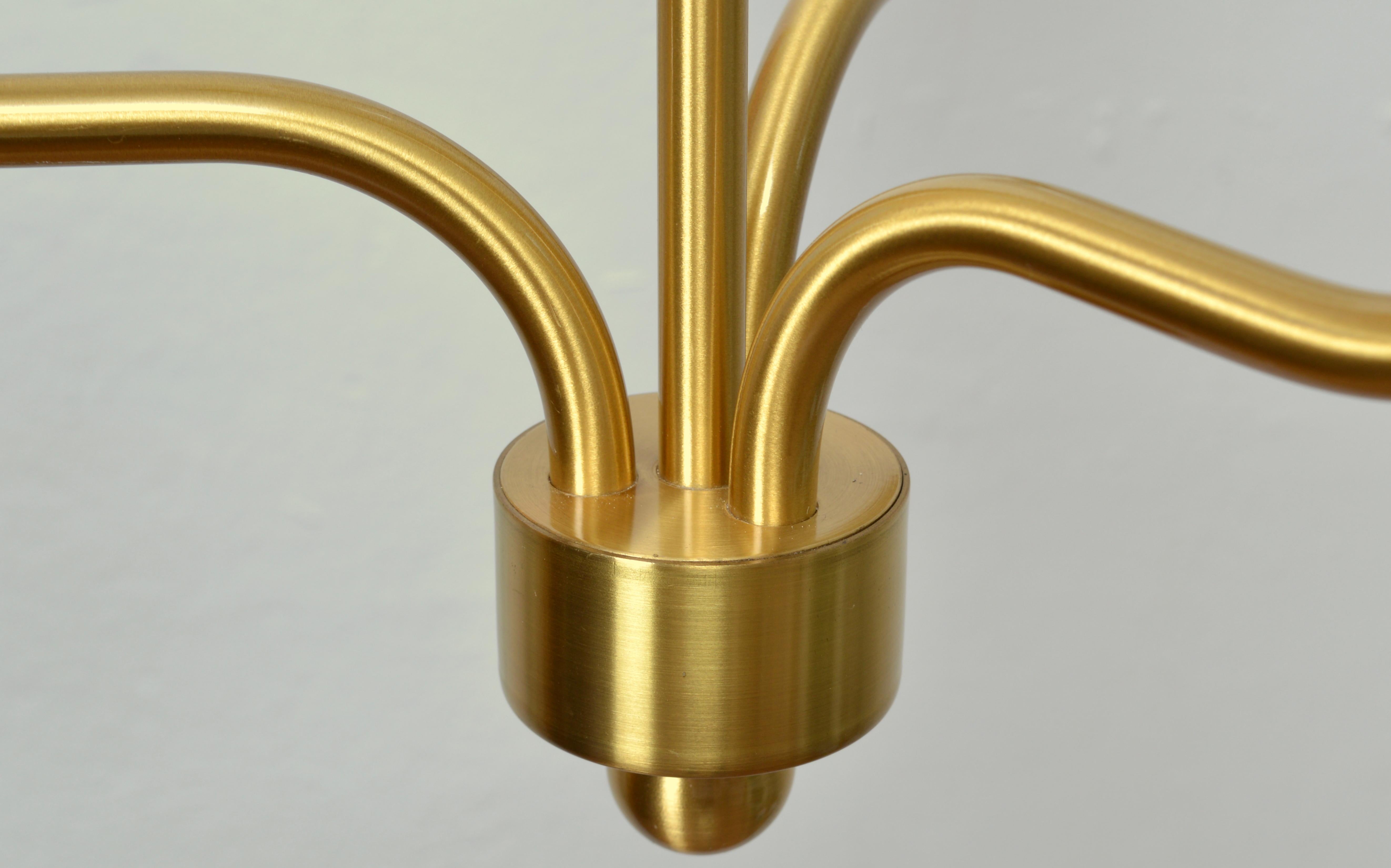 Mid-20th Century Three Arm Brass Chandelier with Fabric Shades by Luxus Sweden, 1960s For Sale