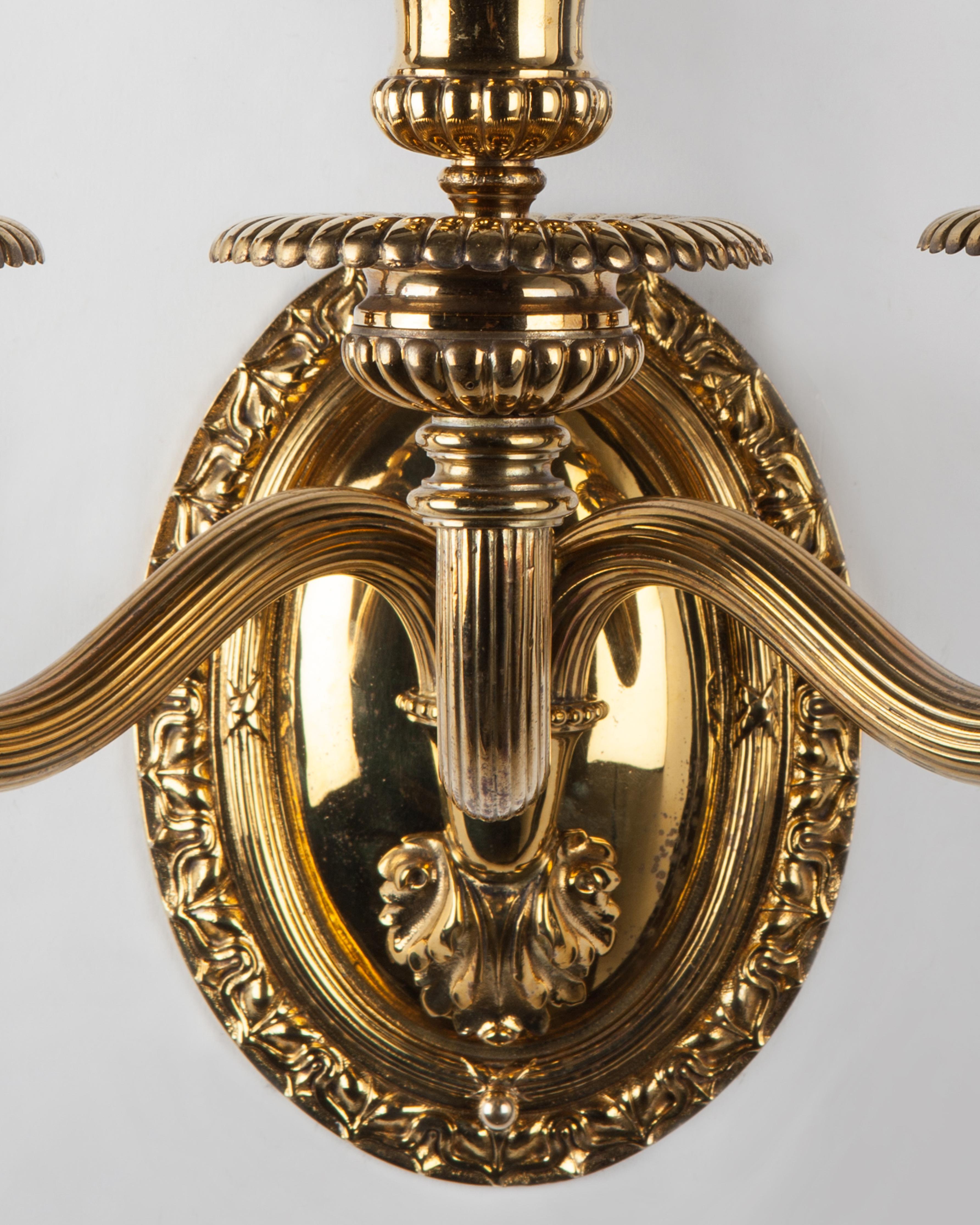 American Three Arm Brass Sconces Signed by the Edward F. Caldwell Co. Circa 1910s For Sale