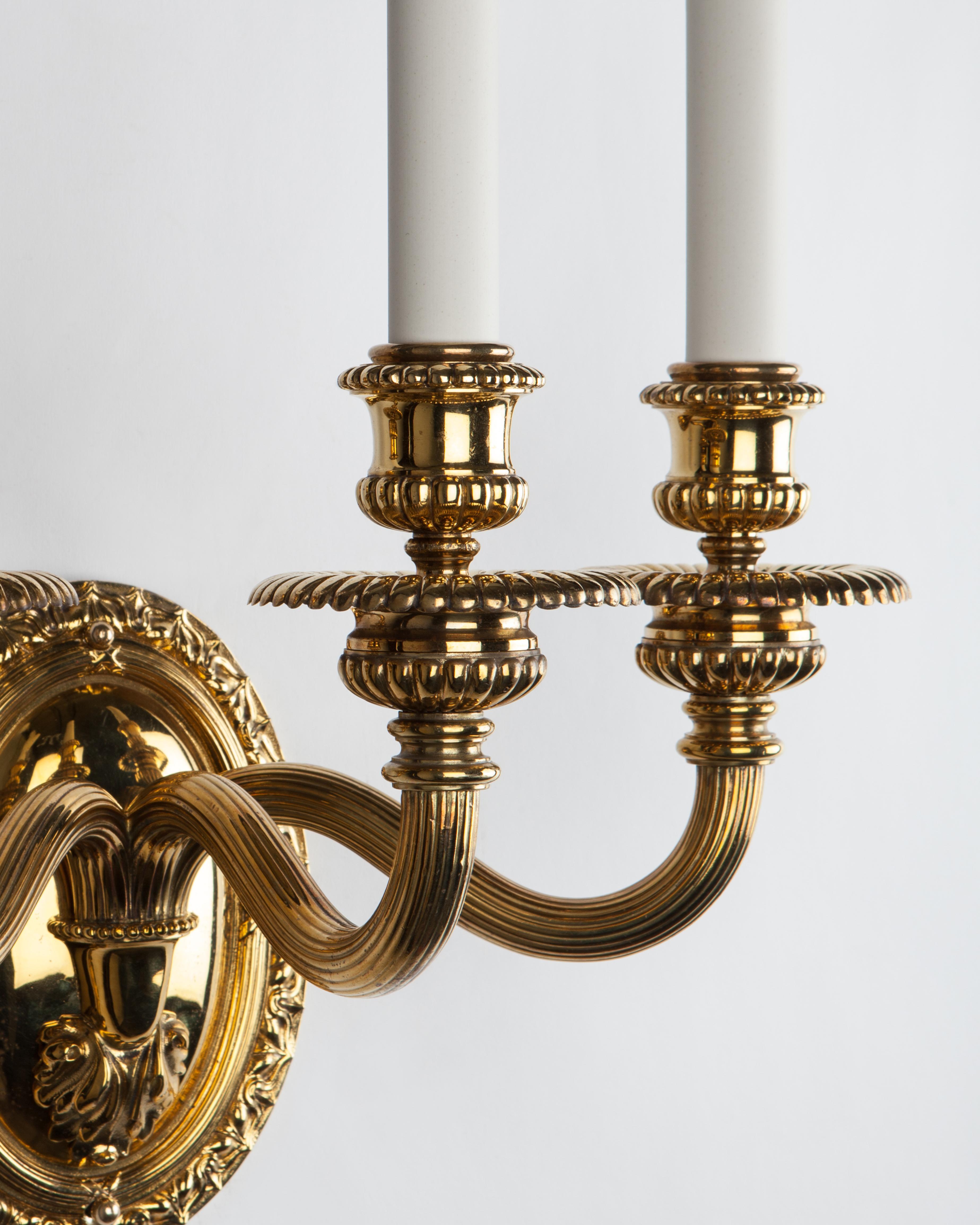 Lacquered Three Arm Brass Sconces Signed by the Edward F. Caldwell Co. Circa 1910s For Sale