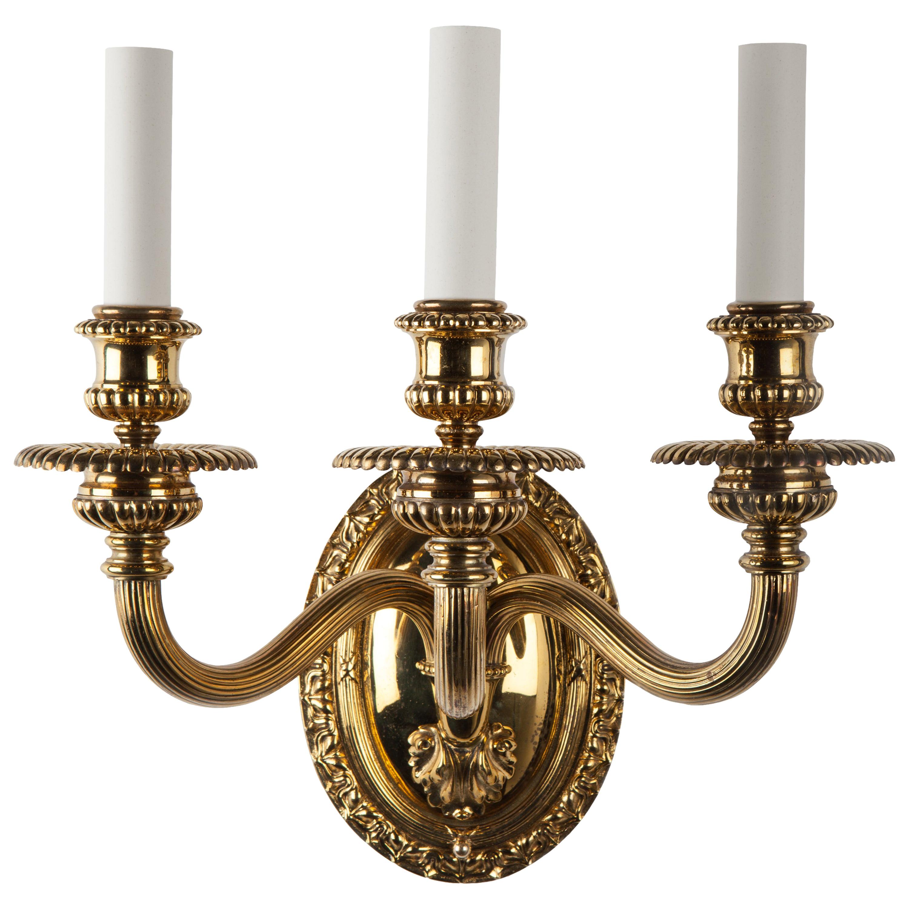 Three Arm Brass Sconces Signed by the Edward F. Caldwell Co. Circa 1910s For Sale