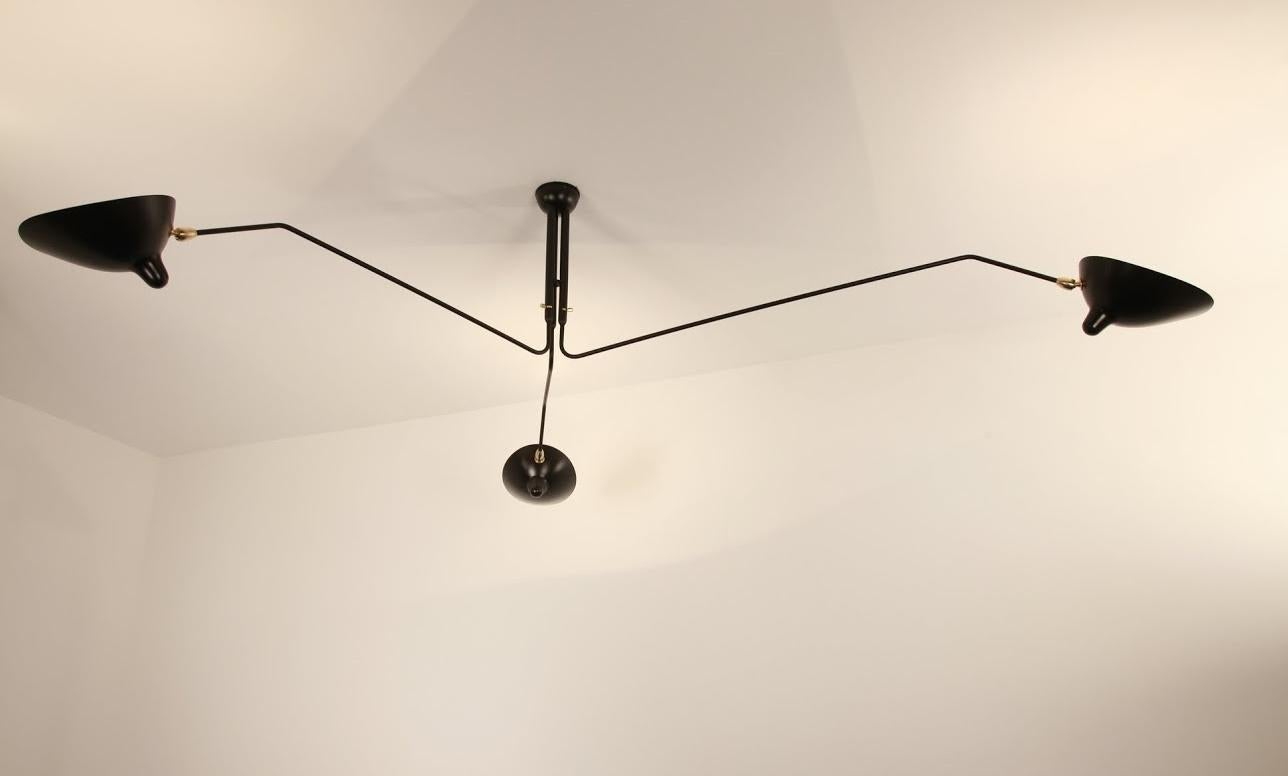 Mid-Century Modern Three-Arm Ceiling Lamp in Black by Serge Mouille