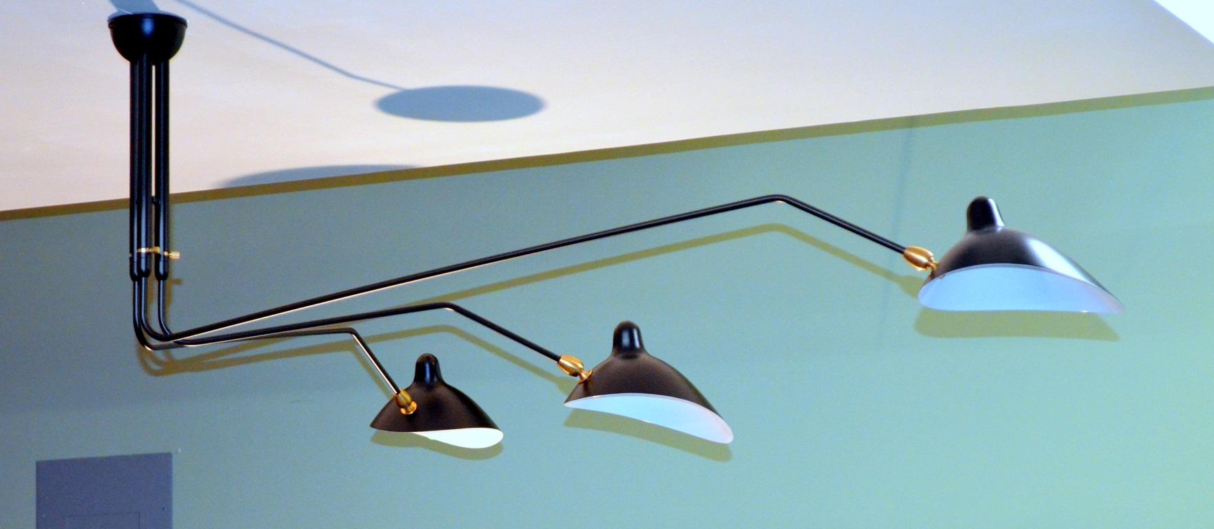 Painted Three-Arm Ceiling Lamp in Black by Serge Mouille