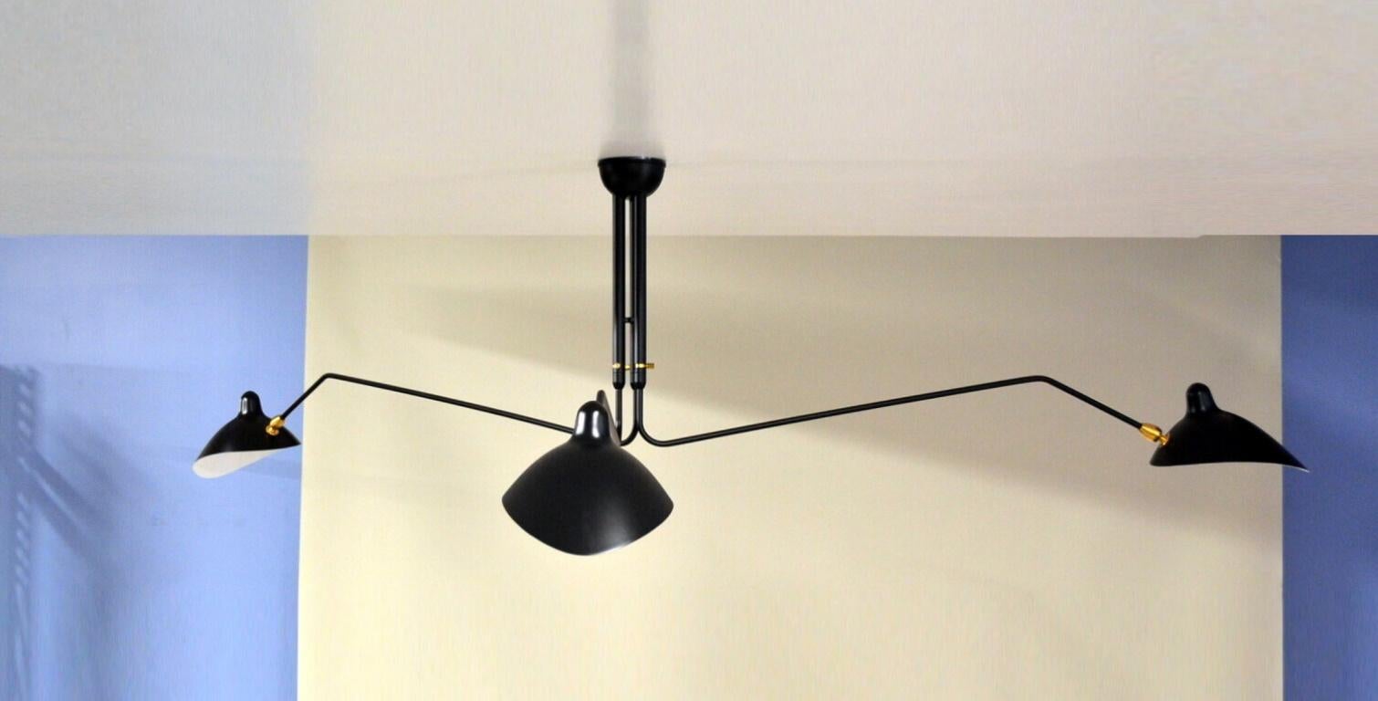 Painted Three-Arm Ceiling Lamp in Black by Serge Mouille