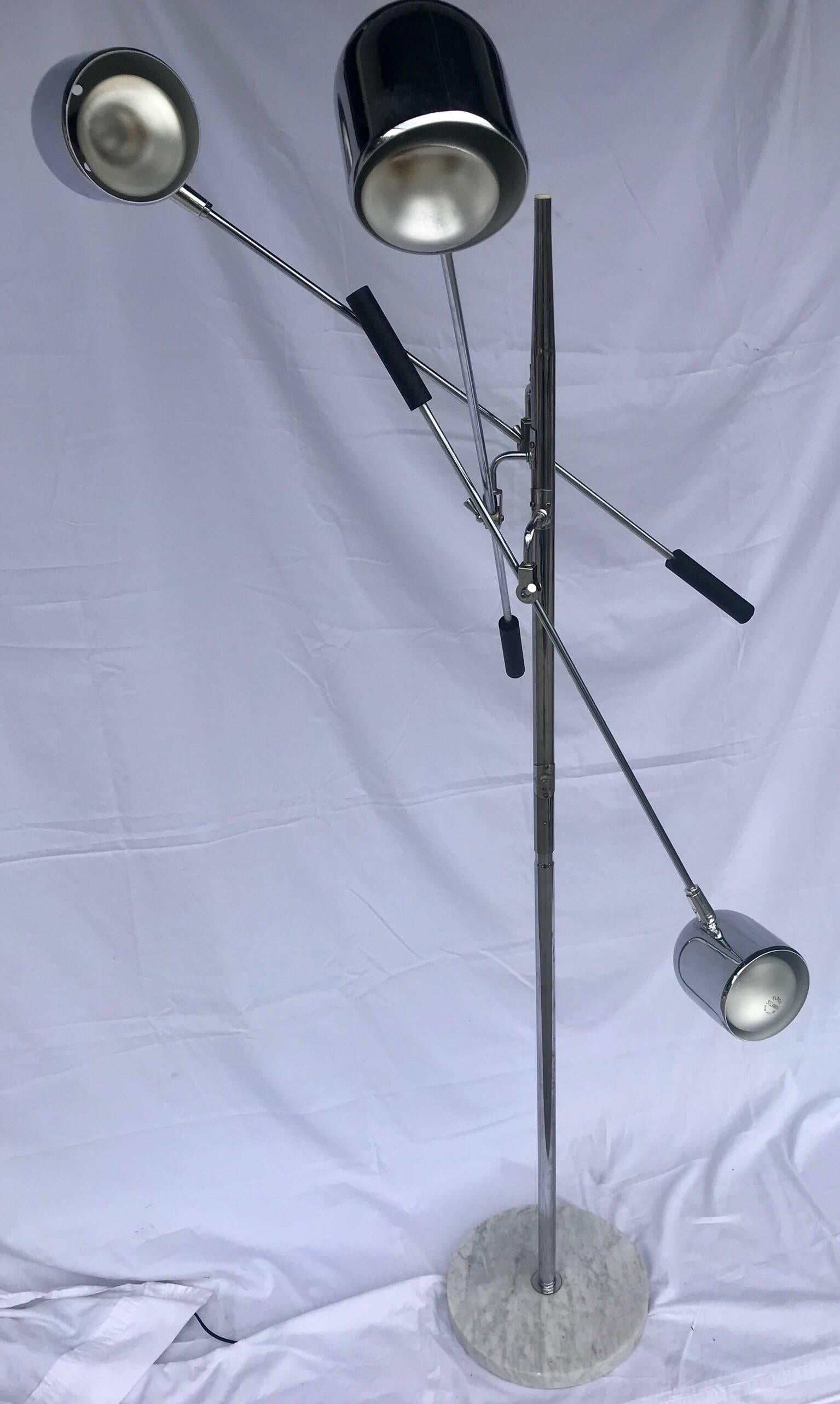 20th Century Three-Arm Chrome Floor Lamp Arredoluce Sonneman Triennale For Sale