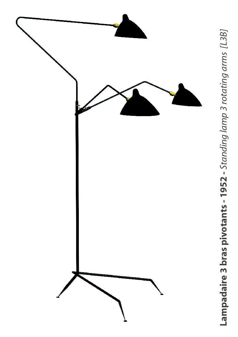 Contemporary Three-Arm Floor Lamp by Serge Mouille