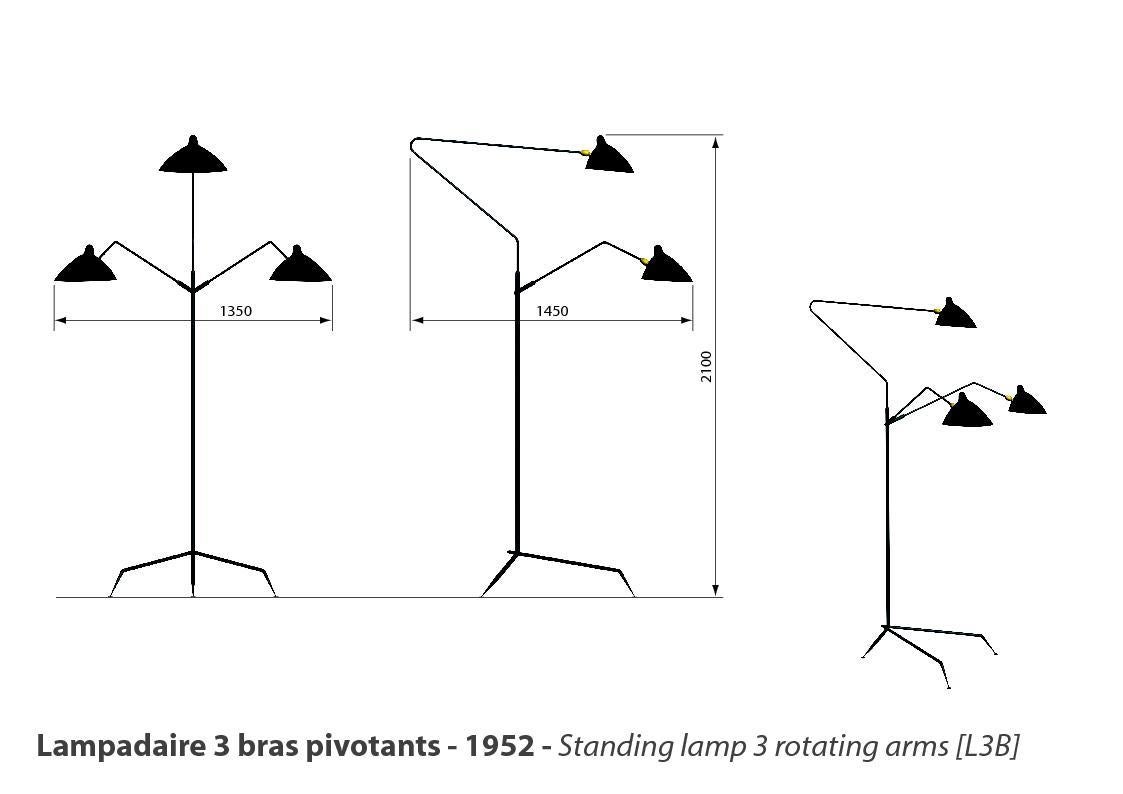 Aluminum Three-Arm Floor Lamp by Serge Mouille