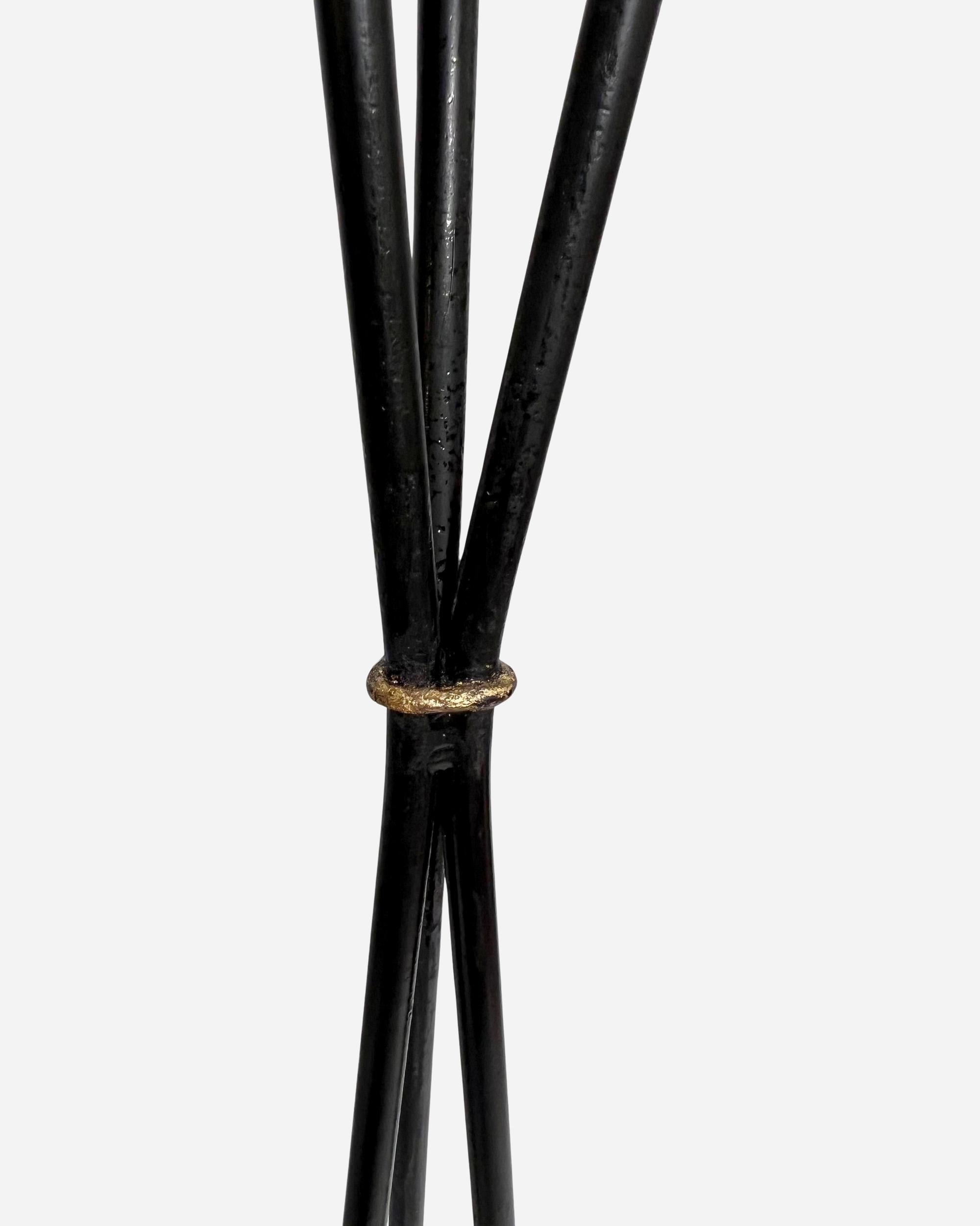 Blackened Three-arm floor lamp, Éditions Maison Lunel, Paris, France, circa 1950 For Sale