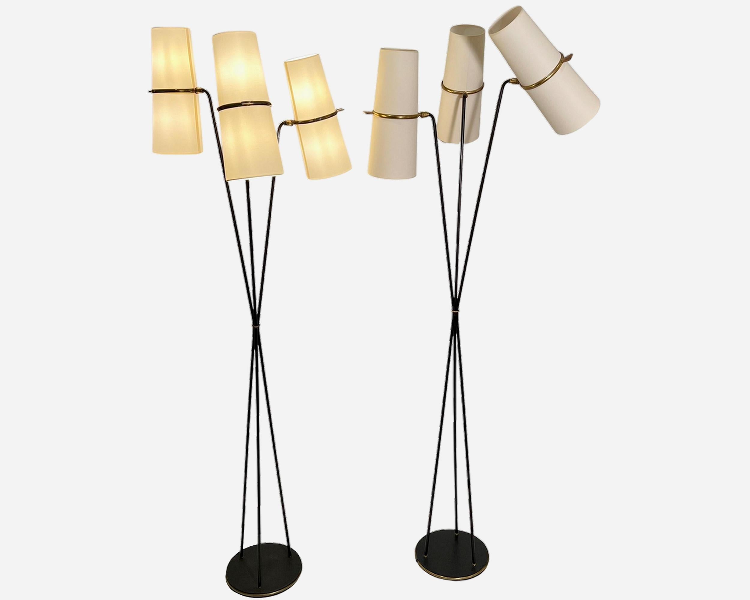 Mid-20th Century Three-arm floor lamp, Éditions Maison Lunel, Paris, France, circa 1950 For Sale