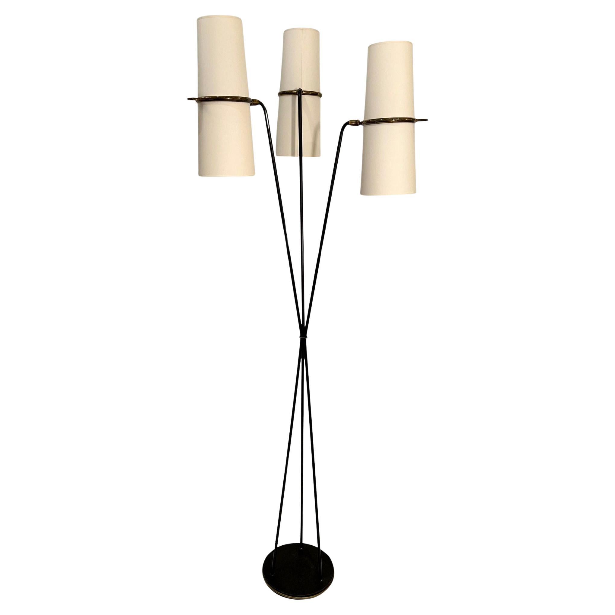 Three-arm floor lamp, Éditions Maison Lunel, Paris, France, circa 1950