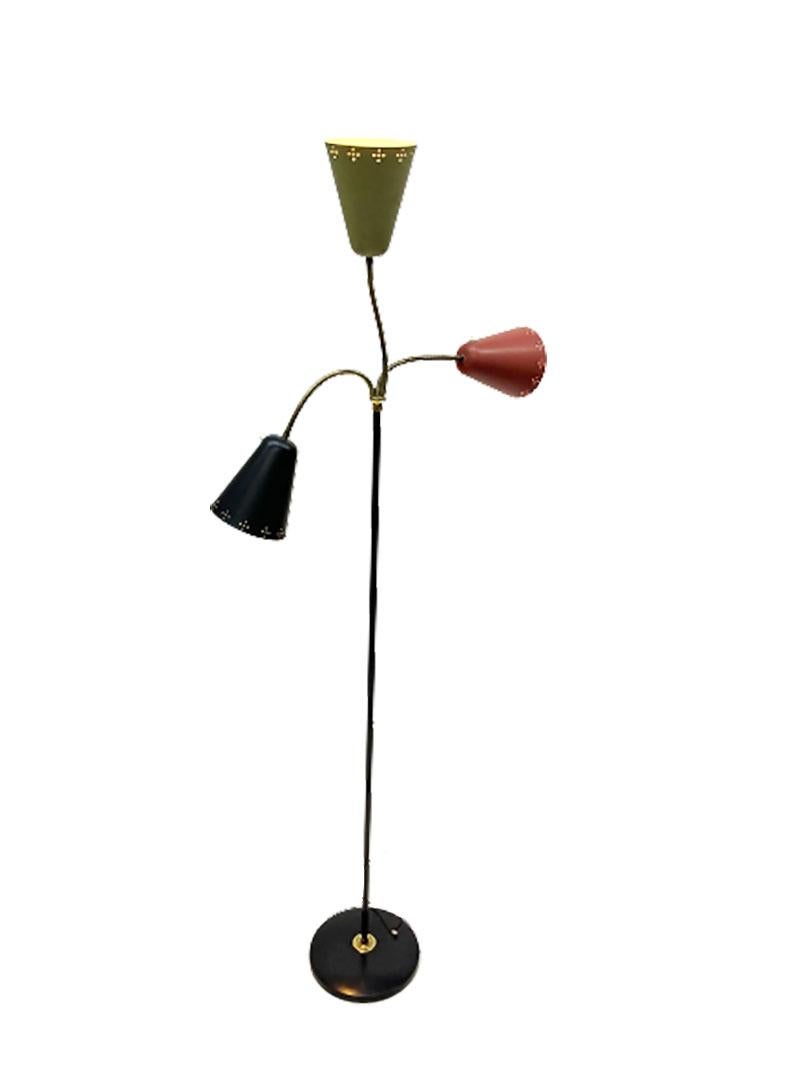 Three-Arm Floor Lamp with Pierced Metal Matte Shades, 1960s For Sale 3