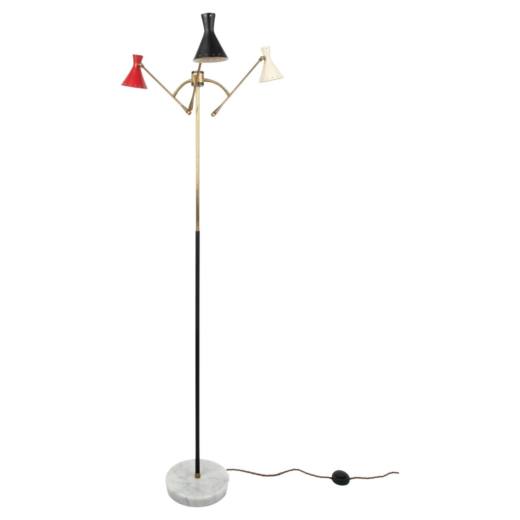 Three-Arm Italian Floor Lamp, 1950s For Sale