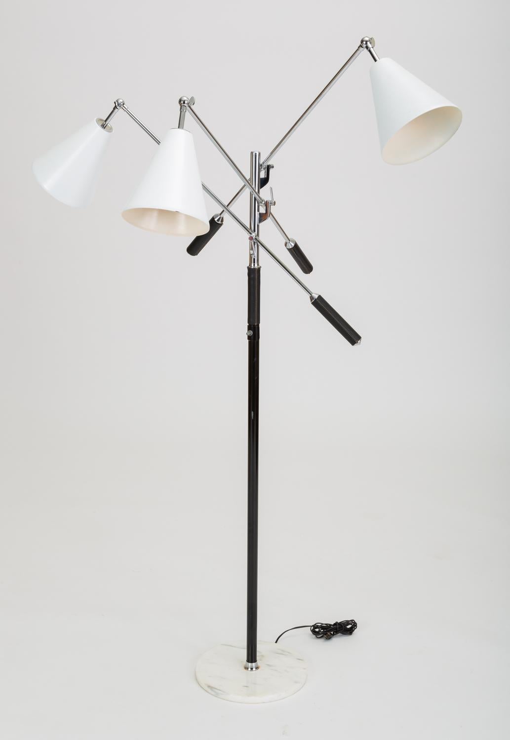 Mid-Century Modern Three-Arm Italian Modernist Floor Lamp with Marble Base