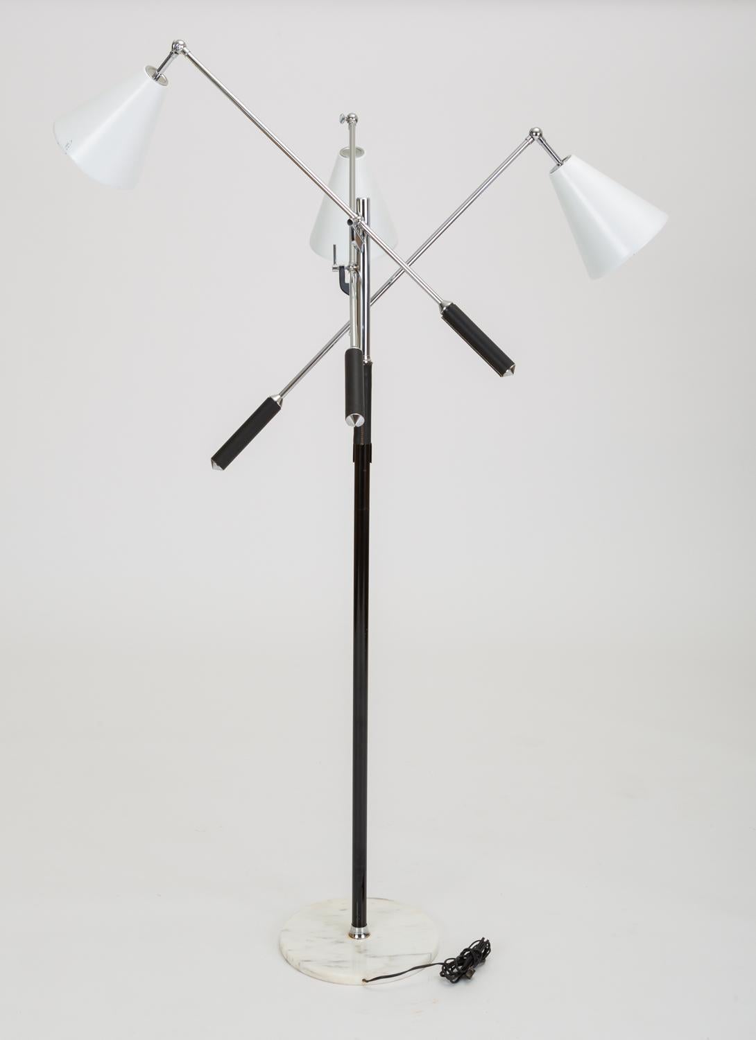 Enameled Three-Arm Italian Modernist Floor Lamp with Marble Base