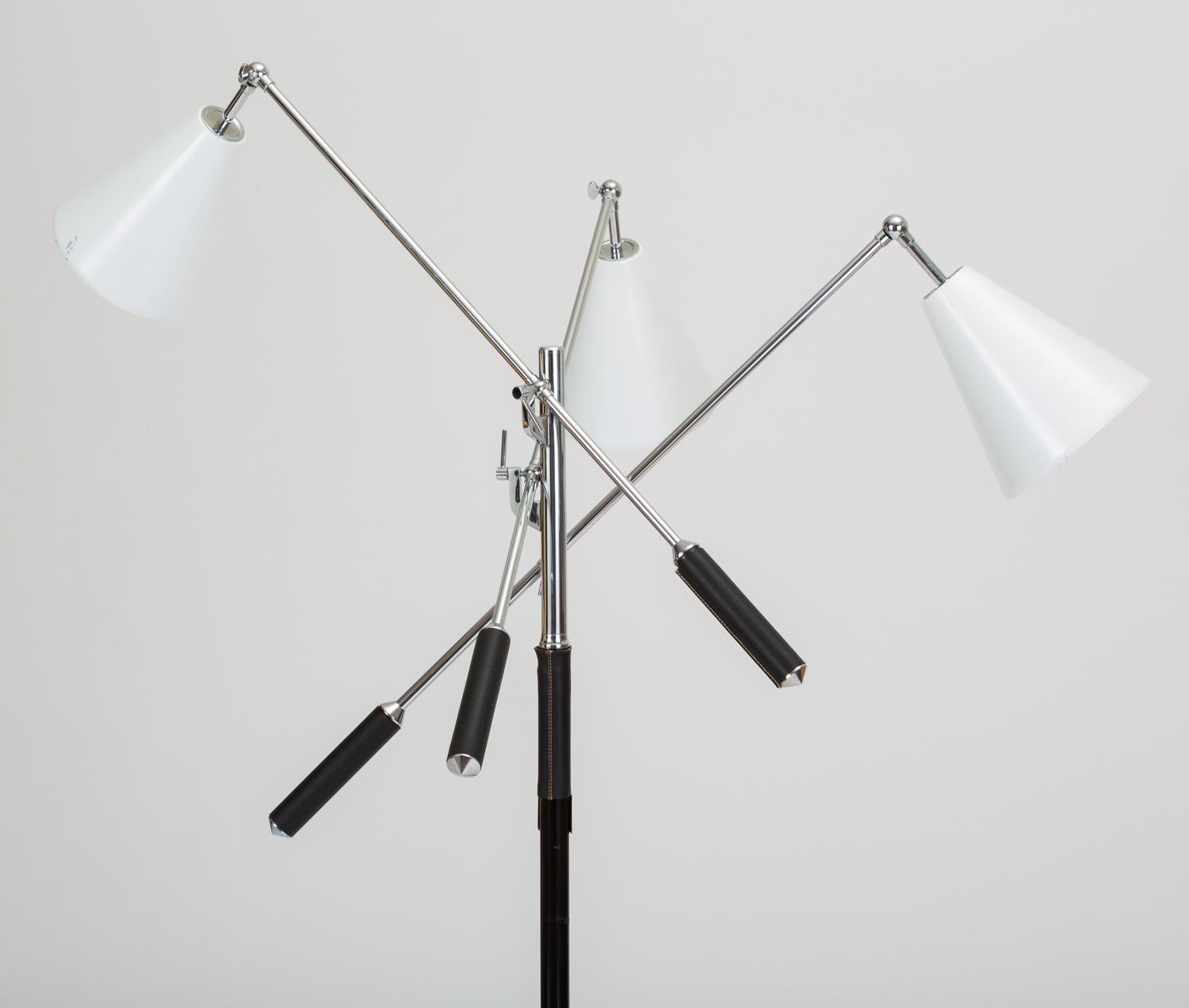 Three-Arm Italian Modernist Floor Lamp with Marble Base In Good Condition In Los Angeles, CA