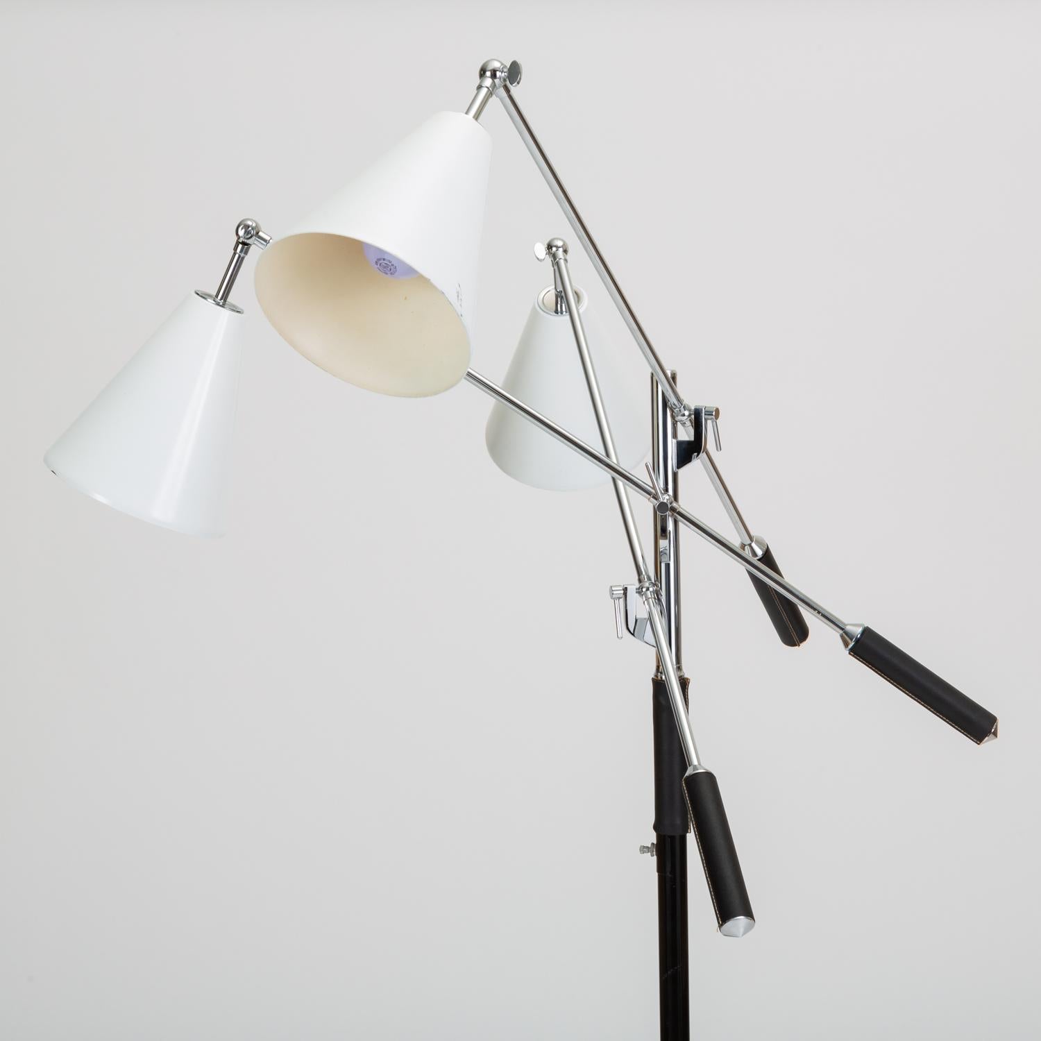 20th Century Three-Arm Italian Modernist Floor Lamp with Marble Base
