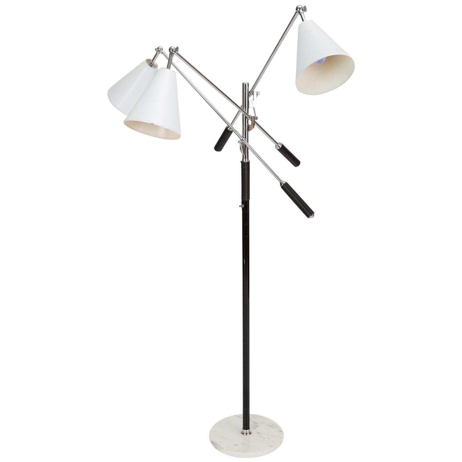 Three-Arm Italian Modernist Floor Lamp with Marble Base