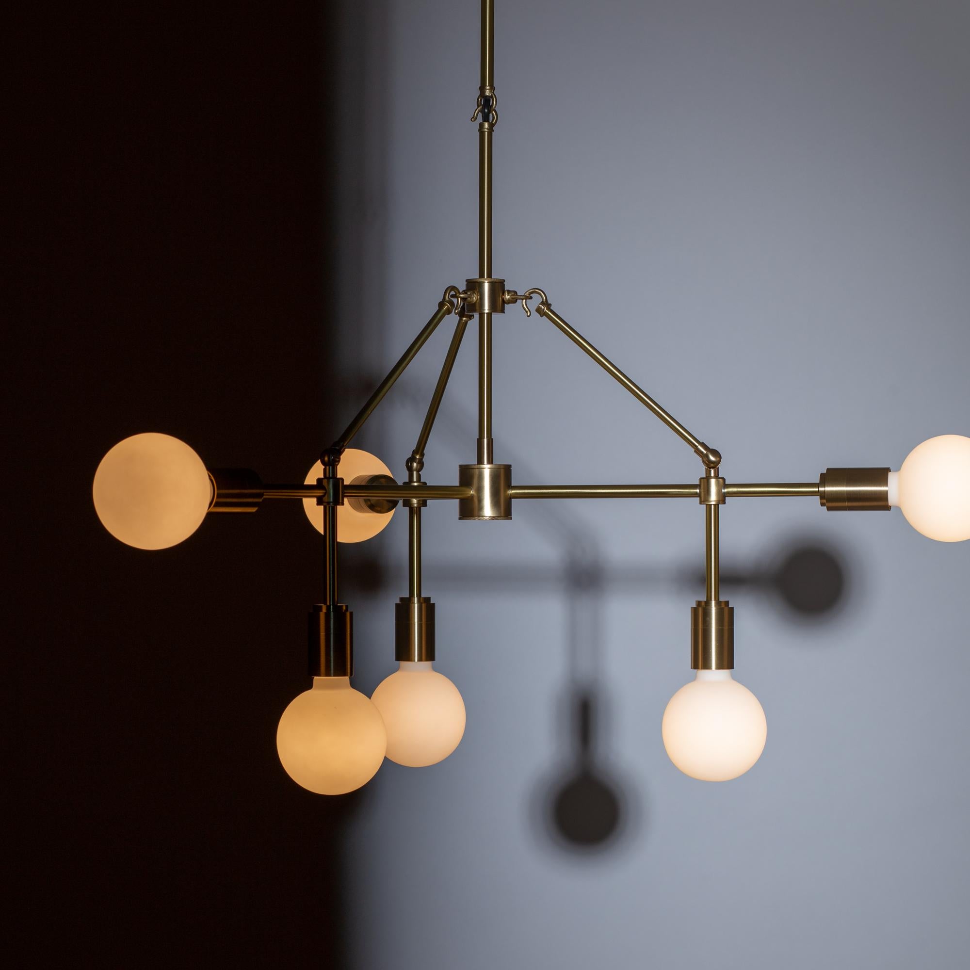 Brass Three Arm Six Sphere Chandelier by Lights of London For Sale