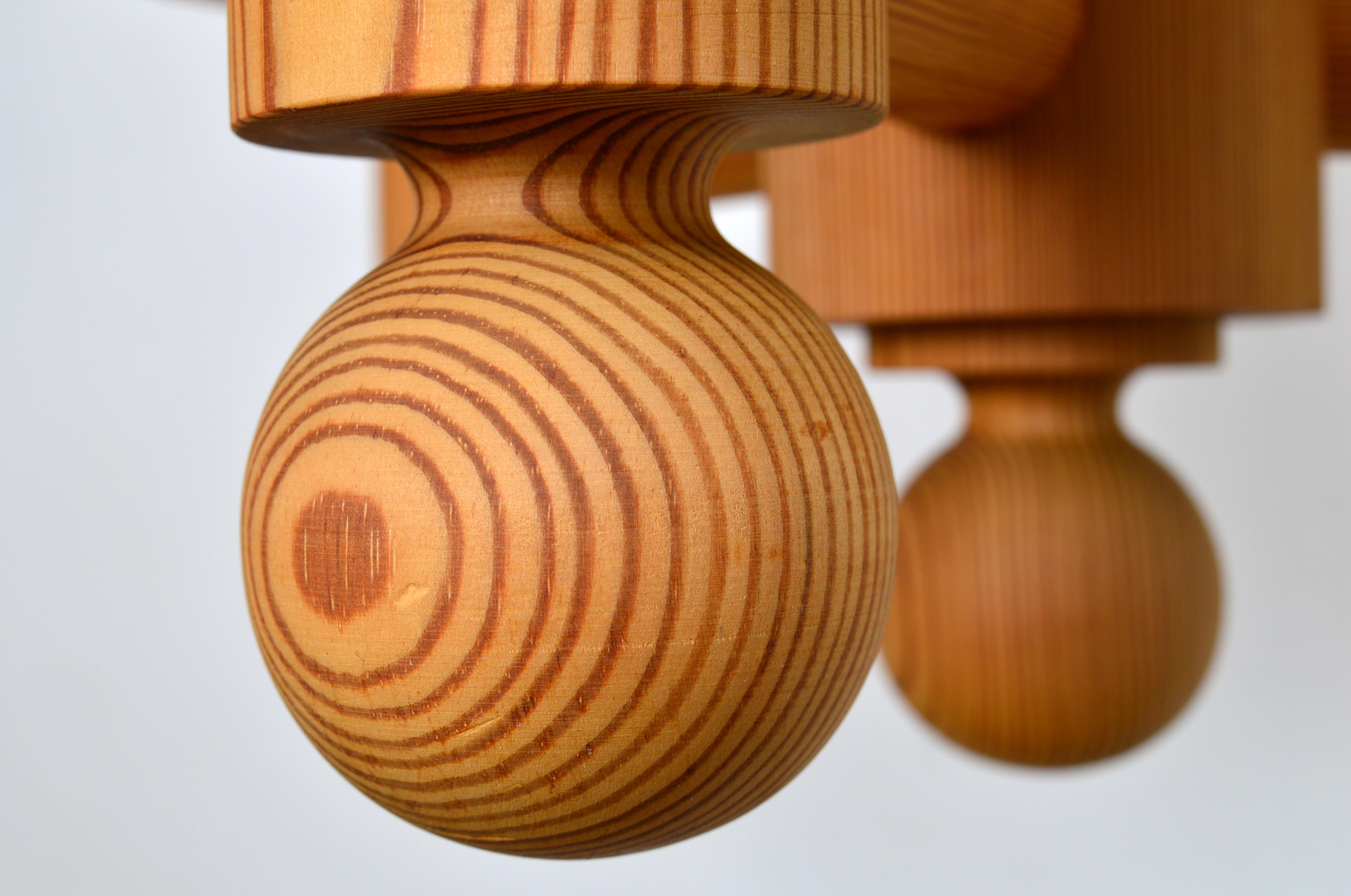 Three Arm Solid Pine Chandelier by Luxus Sweden, 1960s For Sale 3