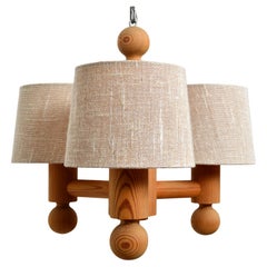 Three Arm Solid Pine Chandelier by Luxus Sweden, 1960s