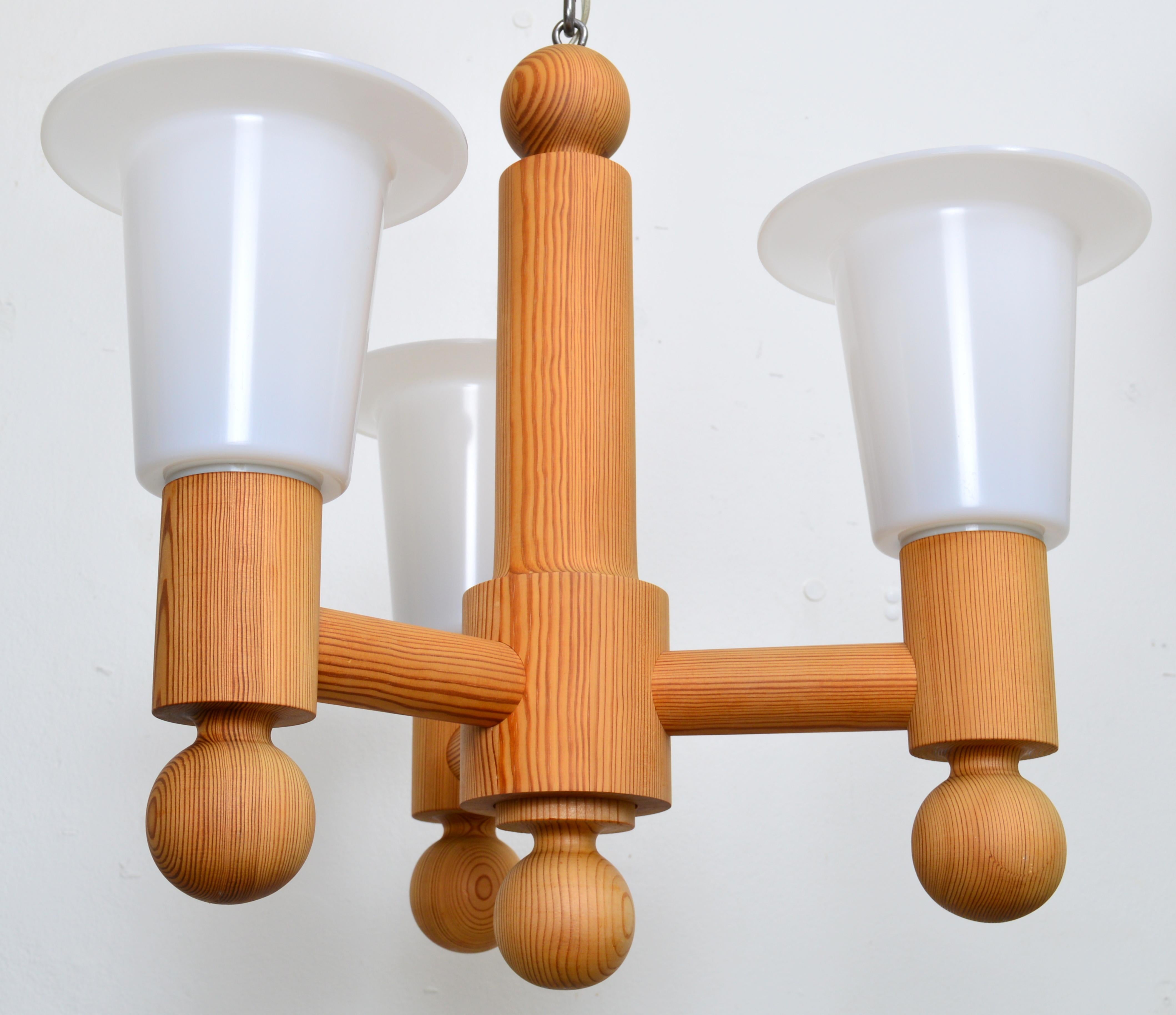 Swedish Three Arm Solid Pine Chandelier by Luxus Sweden, 1960s For Sale