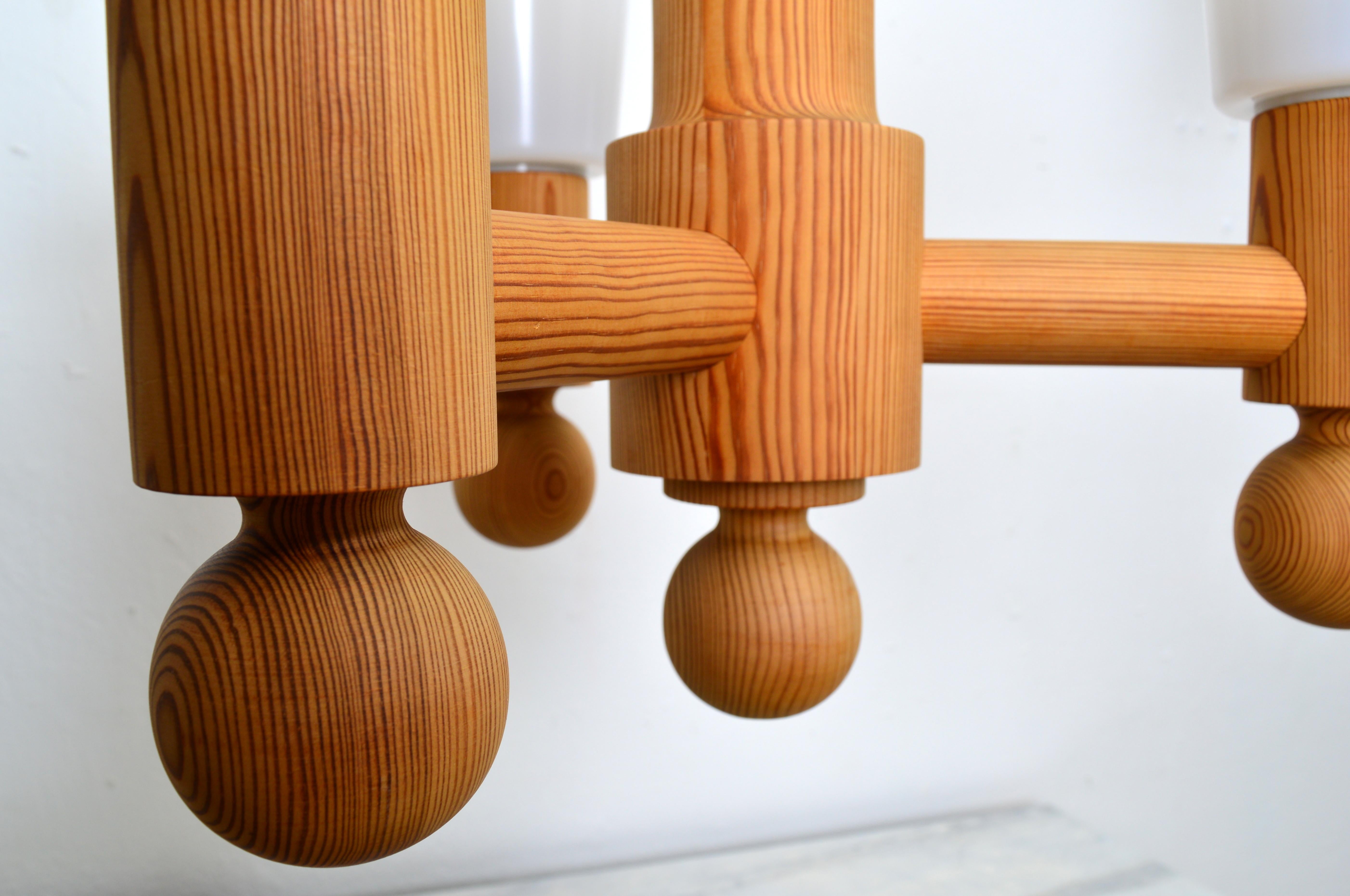 Mid-20th Century Three Arm Solid Pine Chandelier by Luxus Sweden, 1960s For Sale
