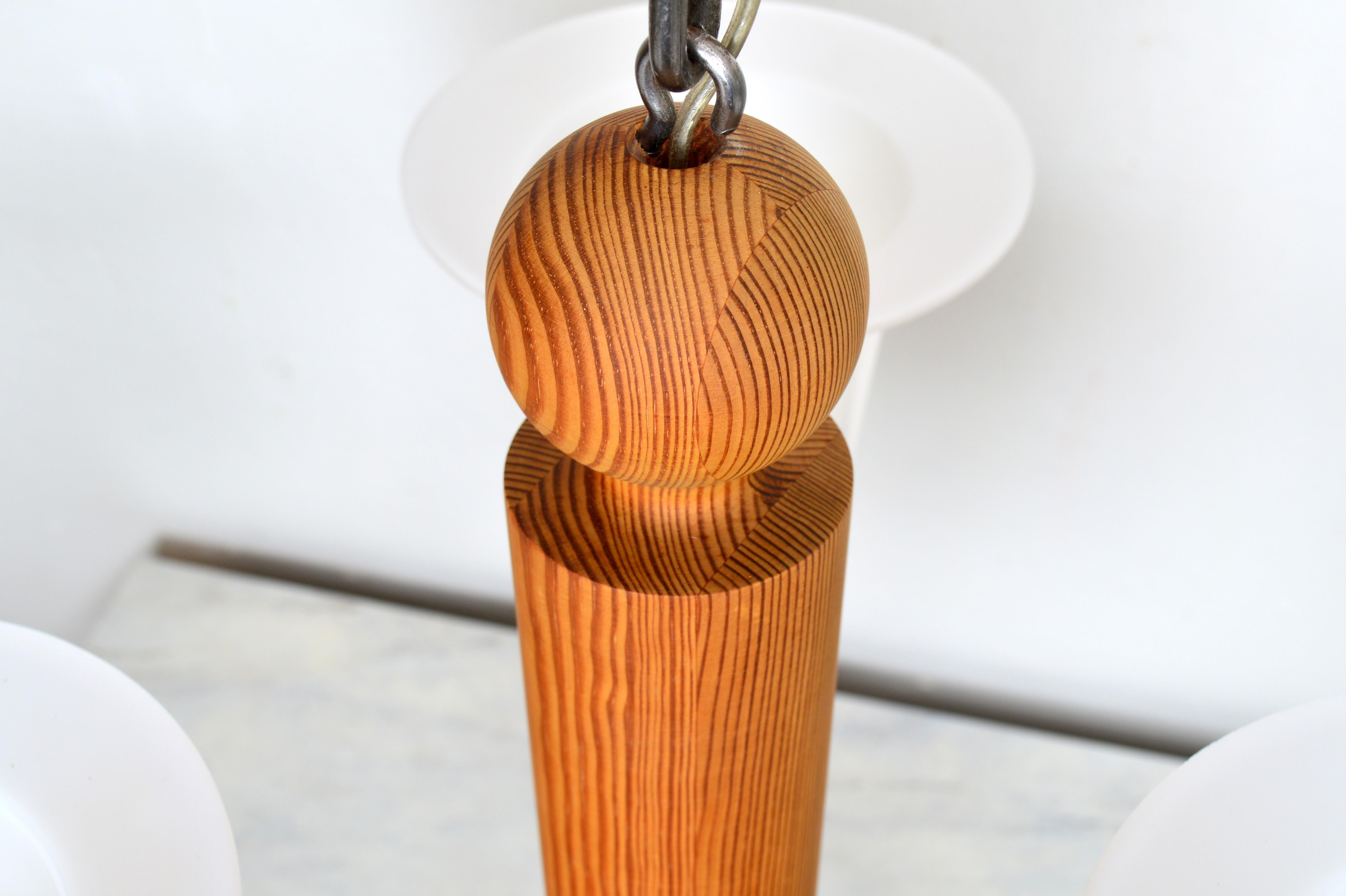 Fabric Three Arm Solid Pine Chandelier by Luxus Sweden, 1960s For Sale