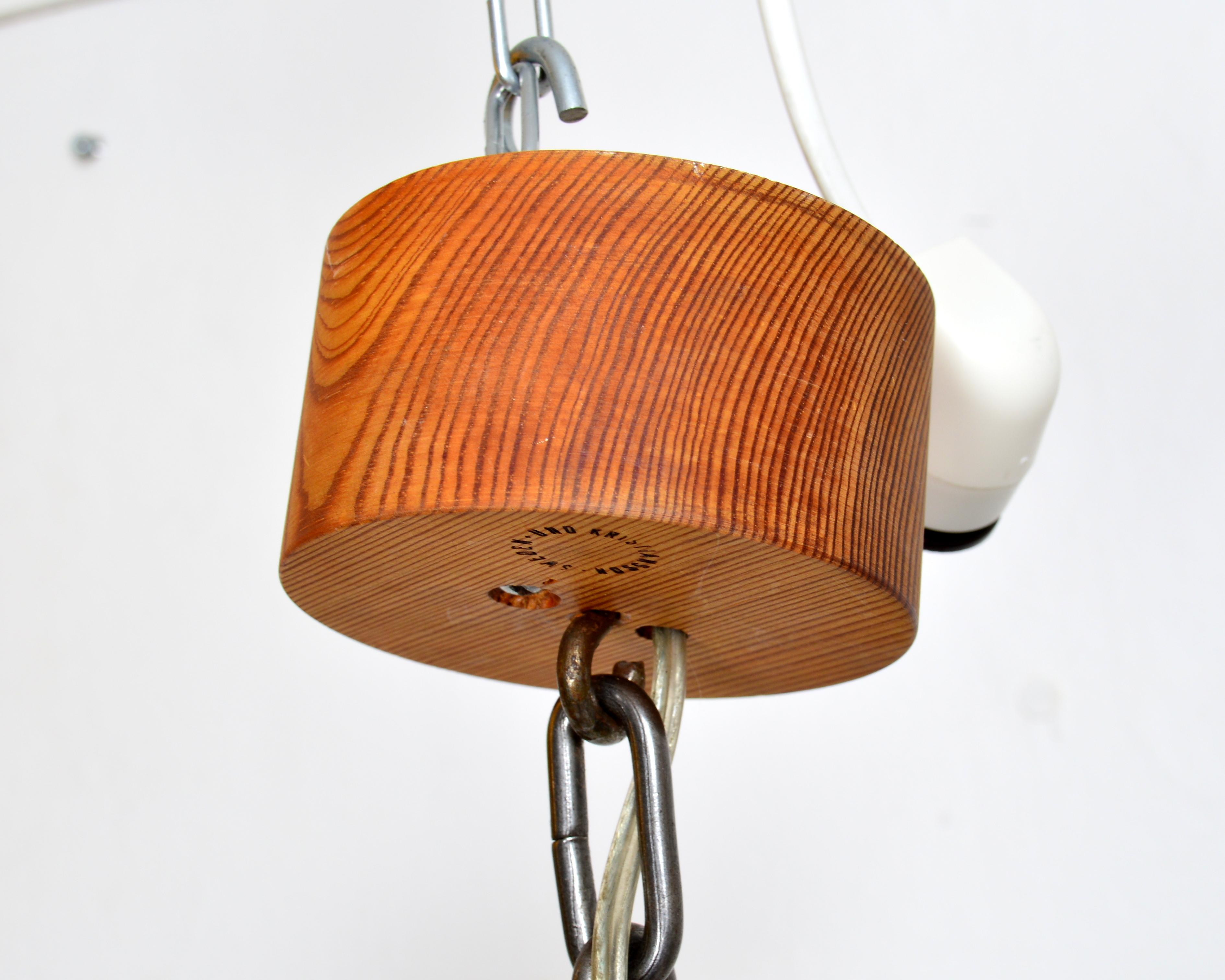 Three Arm Solid Pine Chandelier by Luxus Sweden, 1960s For Sale 1